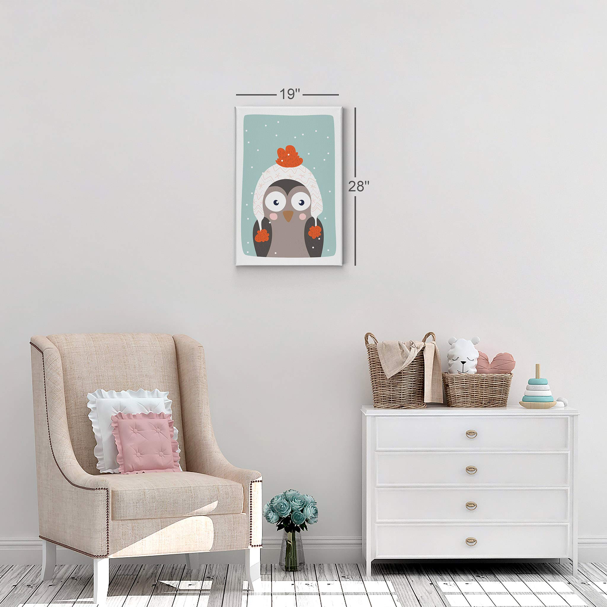 Cute Owl Winter Theme Canvas Print - Turquoise Background Wall Art for Kids Room, Nursery & Baby Room Decor - Ready to Hang 40x30 - Made in USA | Perfect for Children's Bedroom, Playroom & Gift Ideas