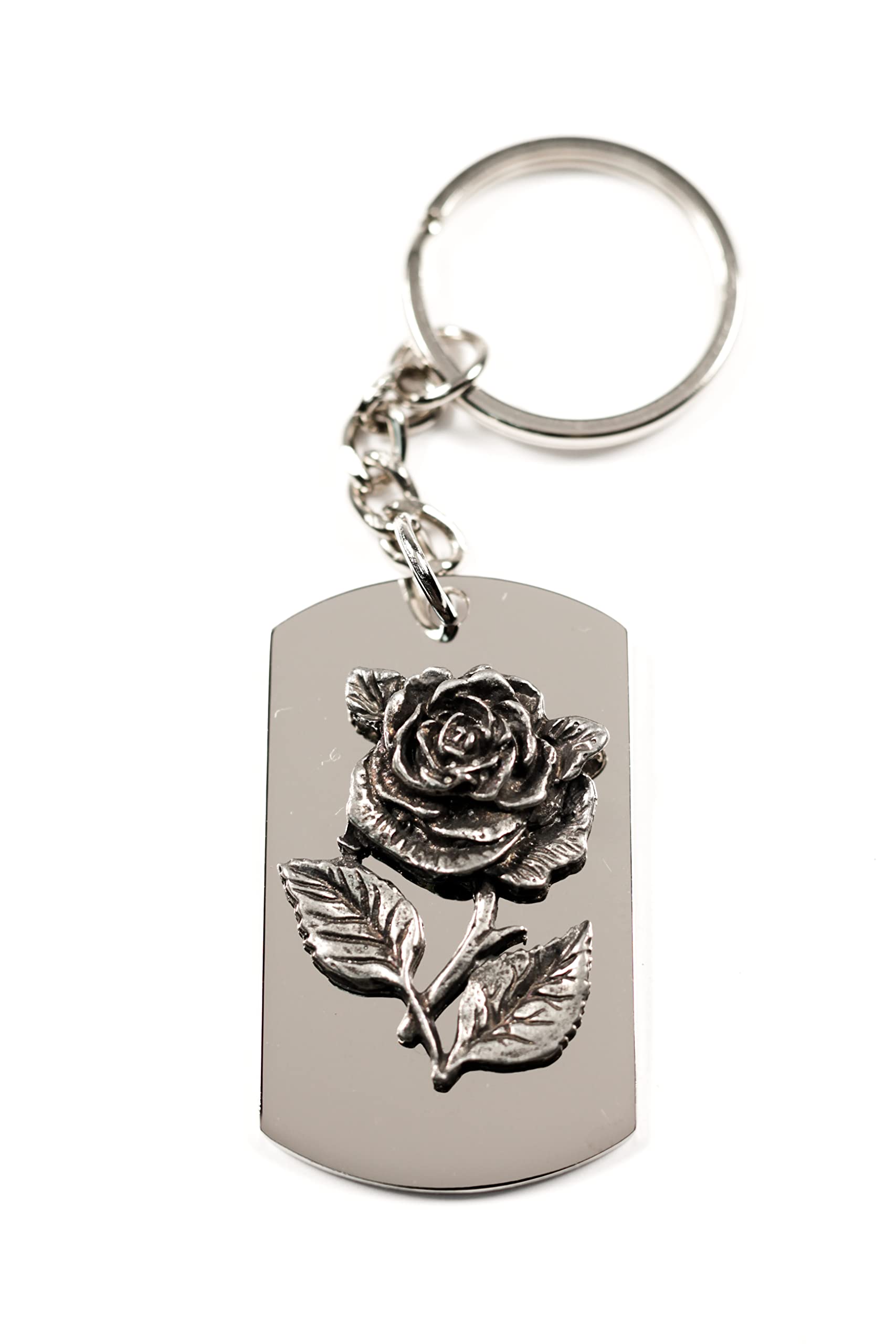 Rose Pewter Metal Emblem Keychain - Vintage Style Metal Ring Key Chain for Keys, Gift, Purse & Backpack Accessories - Perfect for Home, Office & Travel Organization