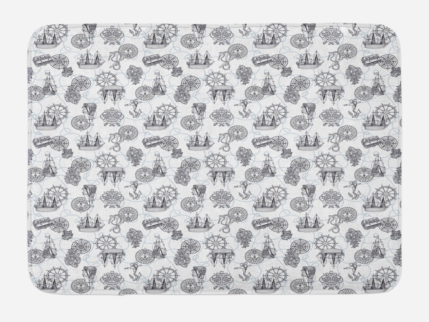 Ambesonne Non-Slip Bath Mat - Vintage Sailing Boat Compass Design with Anchor & Steering Wheel, Plush Bathroom Rug 30.2