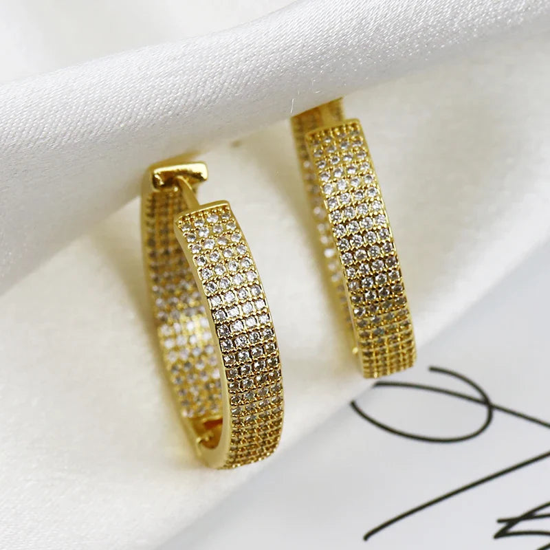 5 Pairs Classic Hoop Earrings - Pave Zircon Gold Plated Elegant Women's Jewelry Set for Party, Wedding, Anniversary Gift | Perfect for Everyday Wear & Special Occasions