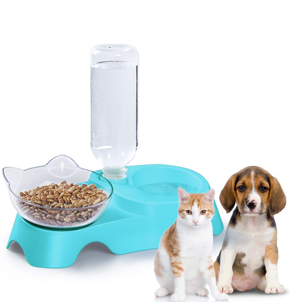MILIFUN Double Pet Bowls - 15° Tilted Dog and Cat Food & Water Bowl Set with Automatic Waterer Bottle for Small to Medium Pets | Perfect for Home, Travel, and Outdoor Use