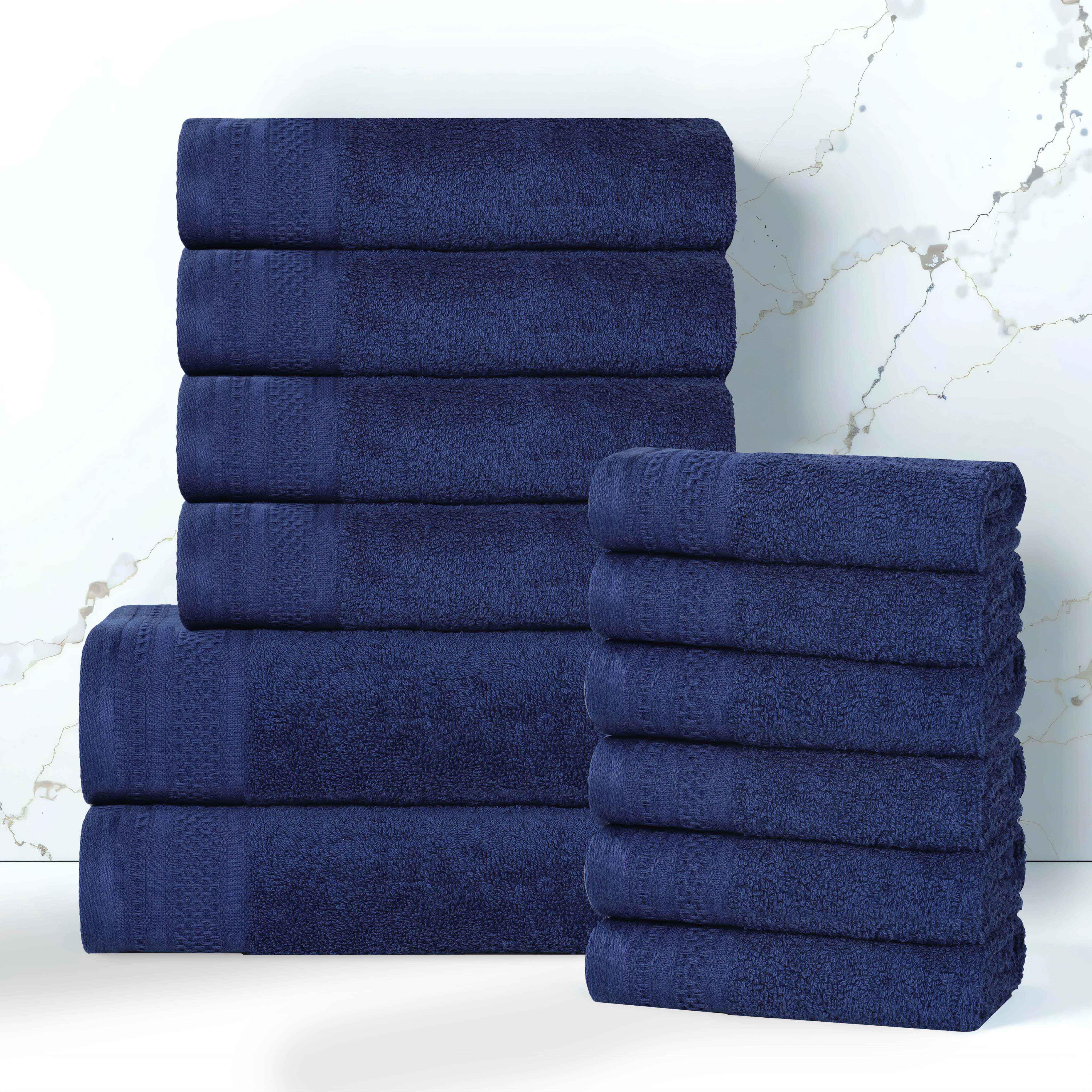Premium Honeycomb Textured Waffle Border 12-Piece Luxury Cotton Towel Set - Soft & Absorbent Bath, Spa, and Guest Towels for Home & Hotel Use