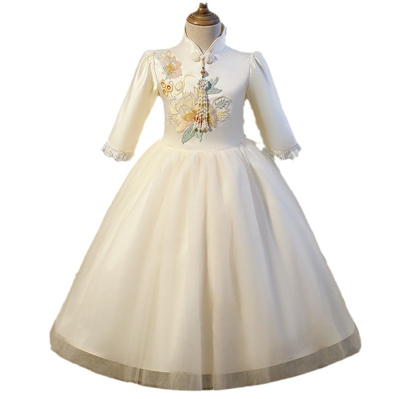 Champagne Puffy Mesh Long Sleeve Toddler Dress for Baby Girls - Perfect for Prom, Birthday Party & Special Occasions
