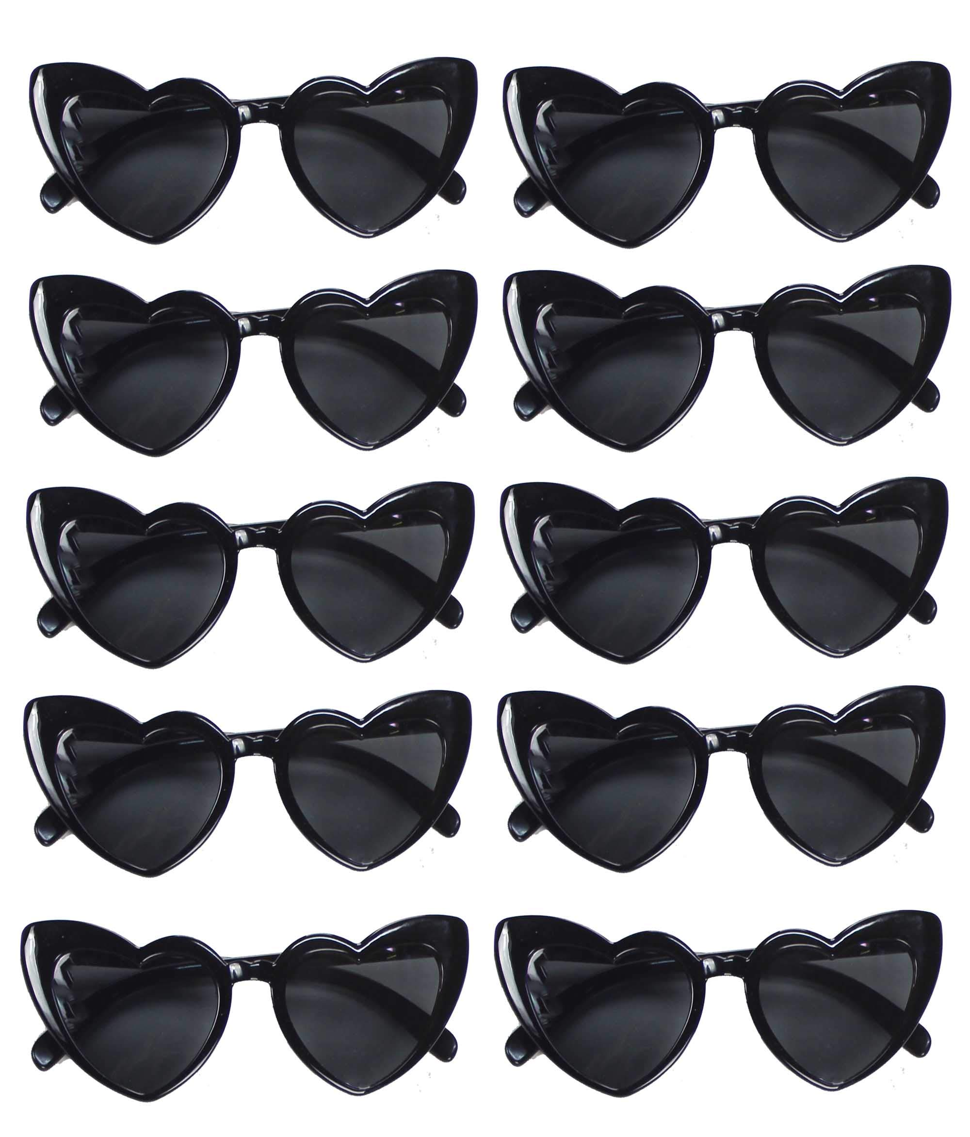 10 Pack Pink Heart Shaped Sunglasses for Women - Trendy Cat Eye Bachelorette Party Sunglasses - Perfect for Bridal Showers, Girls Trips & Summer Beach Outfits