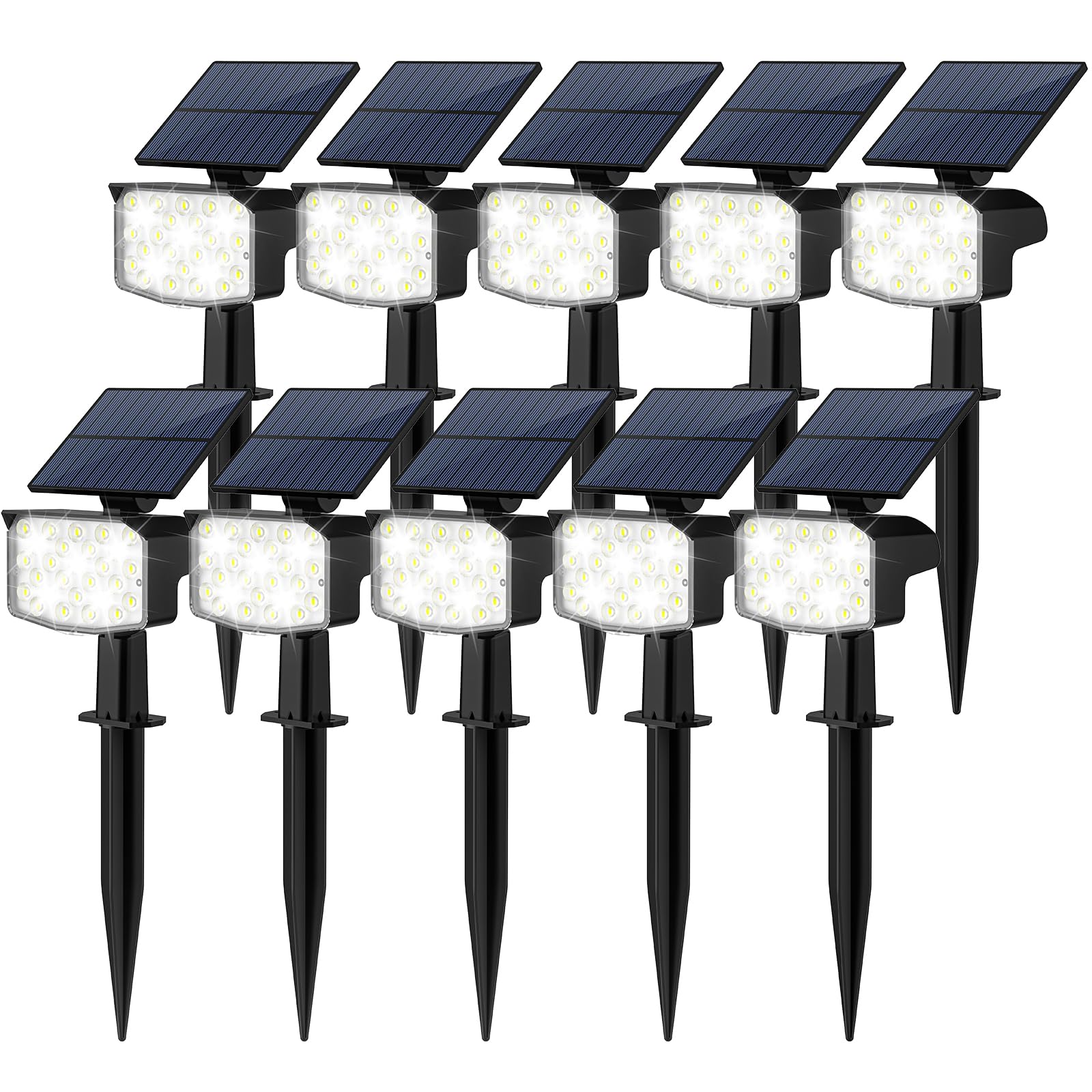 10 Pack Solar Spot Lights Outdoor Waterproof - Adjustable Solar Powered Landscape Lights for Yard, Garden, Pathway, Pool & Porch | 3 Lighting Modes | Cool White | Perfect for Nighttime Safety & Outdoor Decor