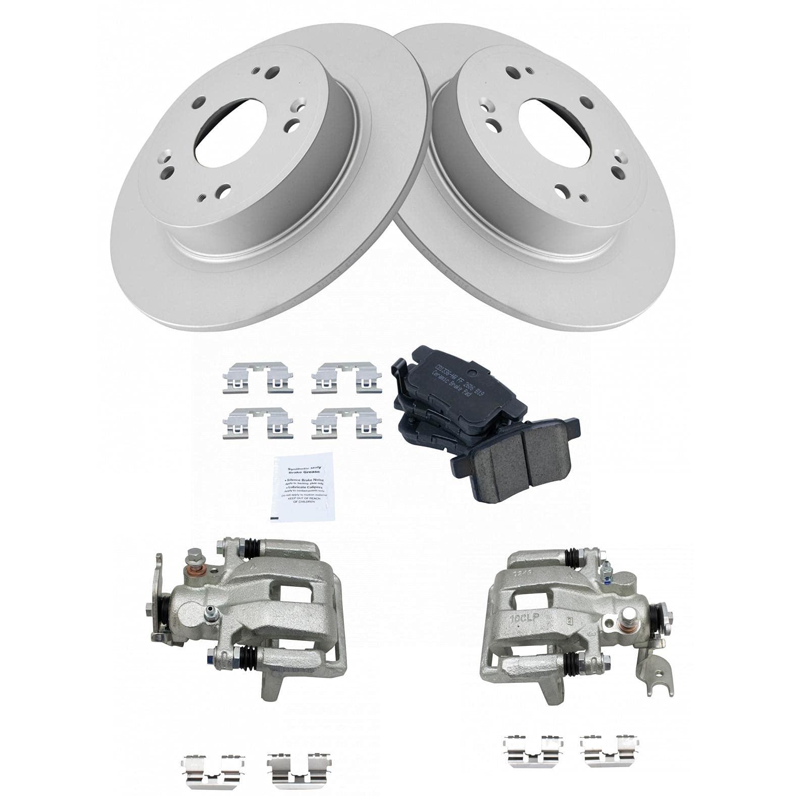 TRQ Premium Ceramic G-Coated Rear Brake Pad & Rotor Kit with Caliper - Compatible with 2009-2014 Acura TSX & 2008-2012 Honda Accord - Perfect for Smooth Stopping & Enhanced Safety in City Driving & Highway Conditions