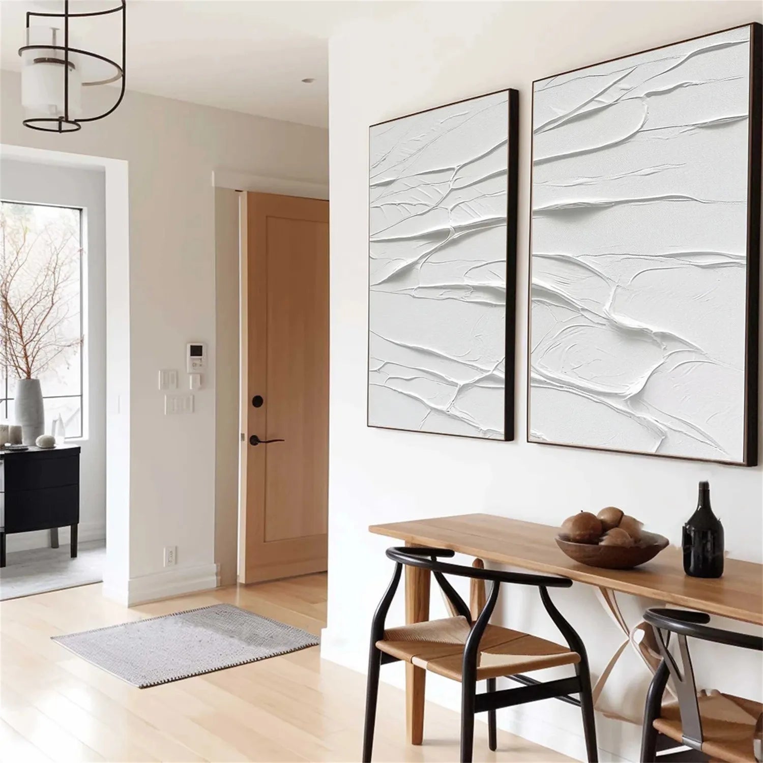 White Minimalist Textured Paintings Canvas Set of 2 - Modern Abstract Wall Art for Living Room & Bedroom Decor #MM273