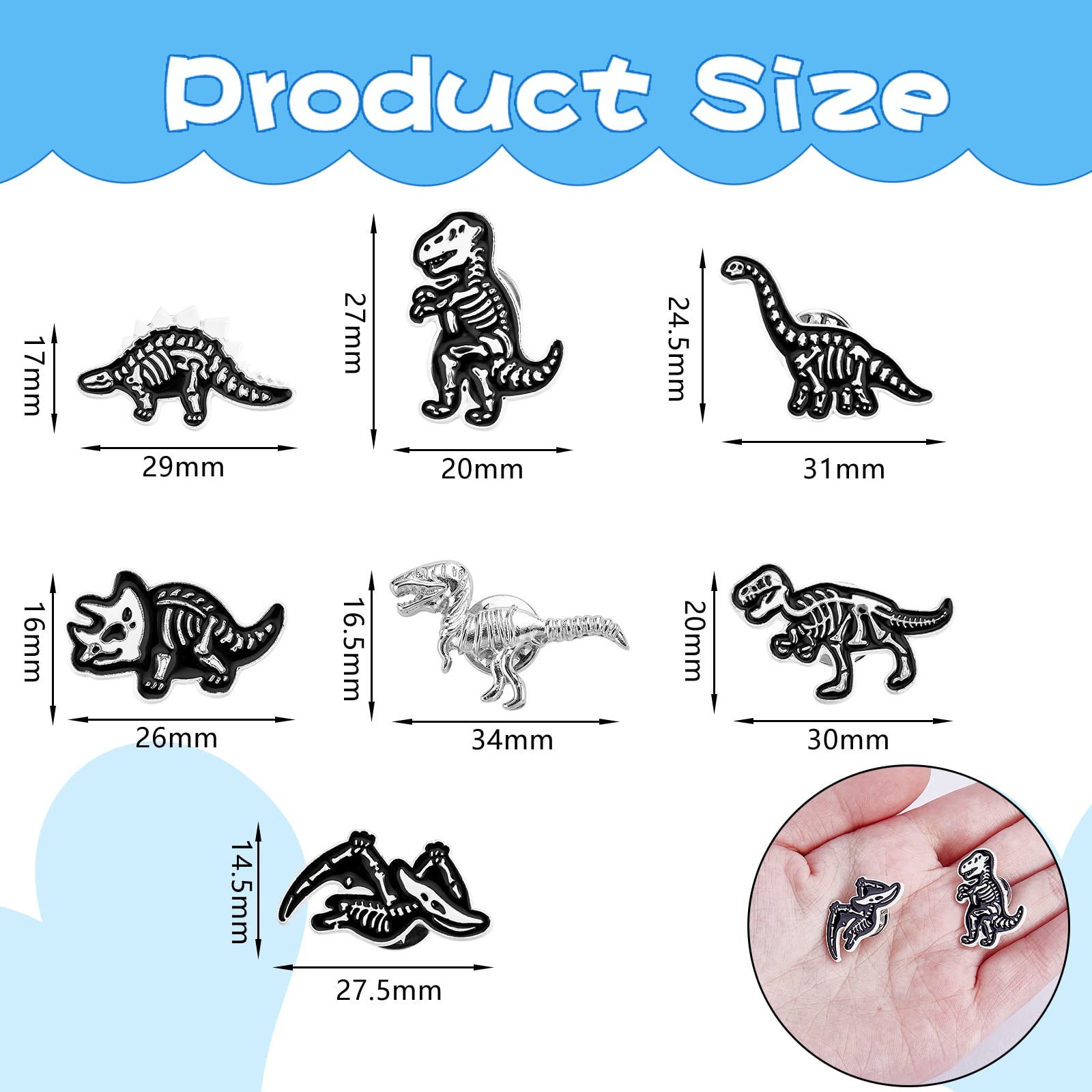 Ornaland 5Pcs/7Pcs Dinosaur Brooch Pins - Enamel Skeleton Dinosaur Lapel Pins Set for Backpacks, Hats, Bags & Jackets - Cute Animal Accessories for Kids, Gifts & Collectors (Perfect for School, Parties & Fashion Outfits)