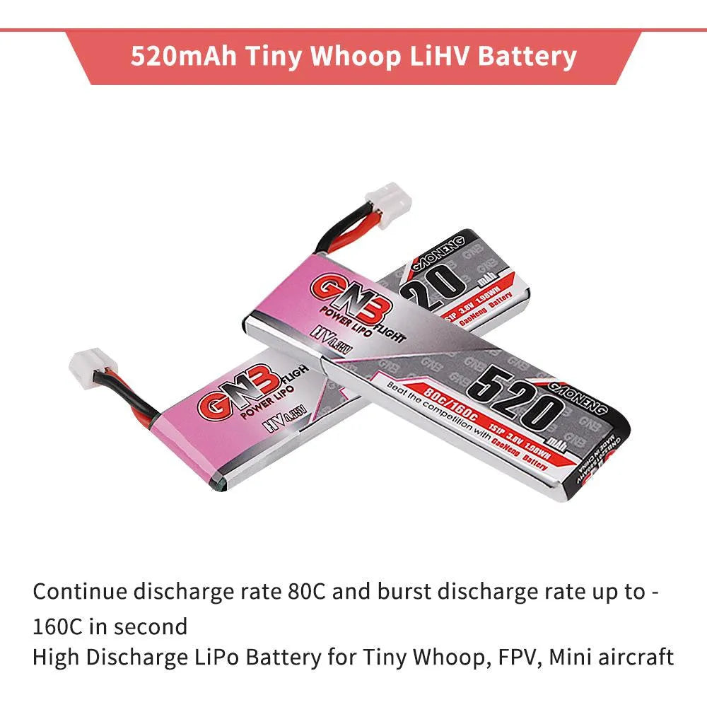 4pcs 520mAh 1S 3.8V High Voltage LiPo Battery 80C with JST PH 2.0 Connector for RC Drones, Quadcopters, and Mini Racing Cars
