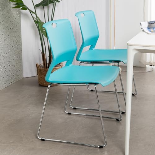 Blue Stacking Chairs Set of 4 - Armless Plastic Reception Chairs with Wide Seat | Stackable Conference, Training & Dining Room Chairs | Perfect for Office Meetings, School Classrooms & Home Events