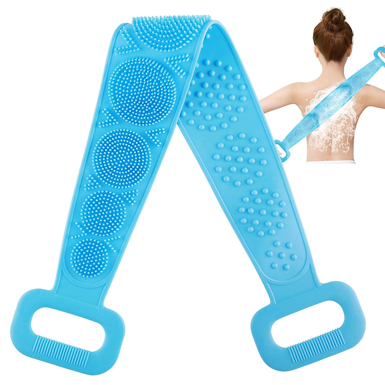 DRONA Silicone Body Scrubber Belt - Exfoliating Skin Brush for Men & Women - Perfect for Shower & Bath Exfoliation