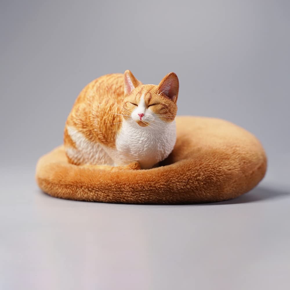JXK White Resin Sleeping Cat Statue - Handcrafted Cat Figurine with Intricate Details, Durable Polyresin Desktop Decor - Perfect Gift for Cat Lovers | Home & Office Decoration, Shelf Display, Zen Garden Accent