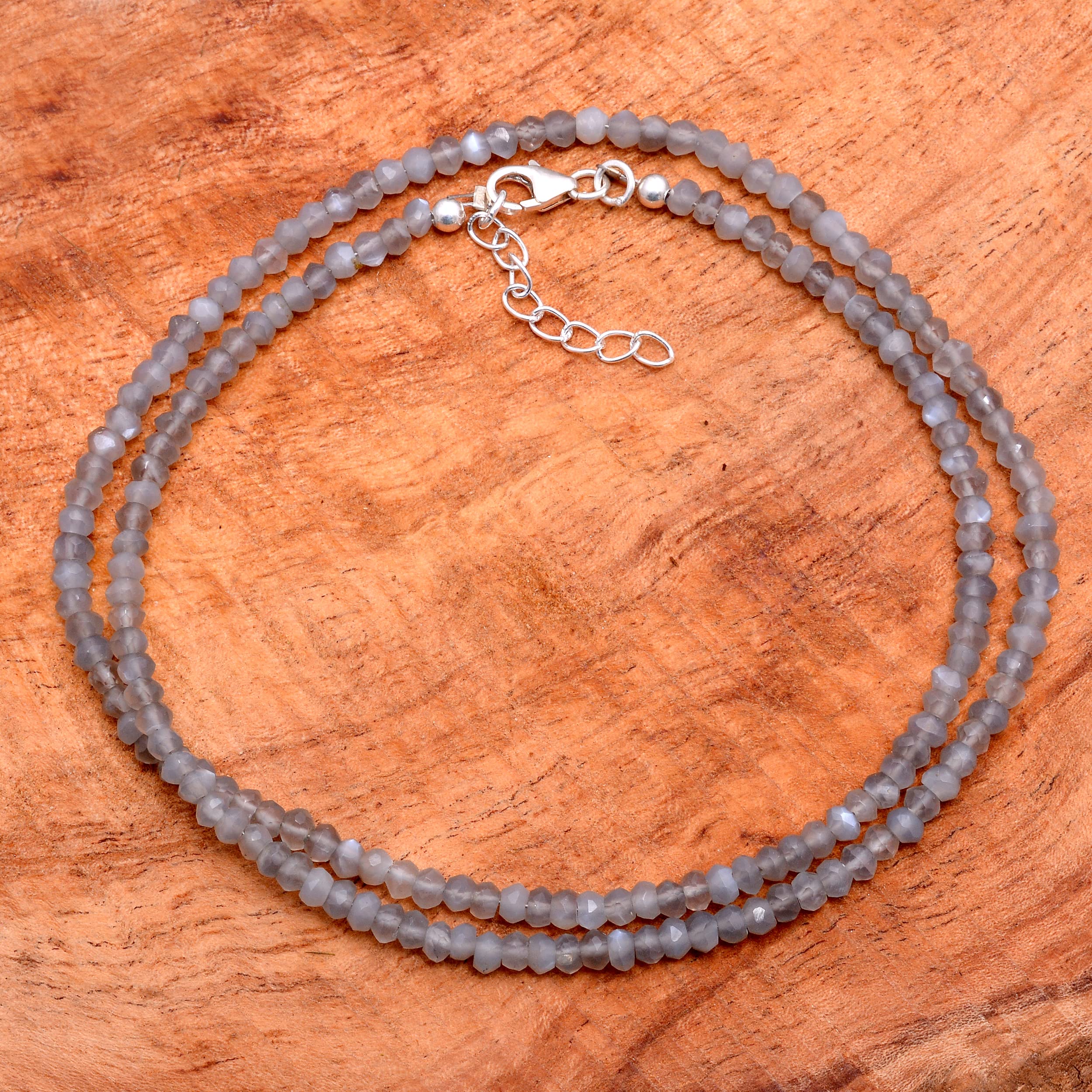 Natural Labradorite Beaded Necklace with 3.5mm Grey Beads | Adjustable Sterling Silver Jewelry for Women | Perfect for Boho, Meditation & Everyday Wear