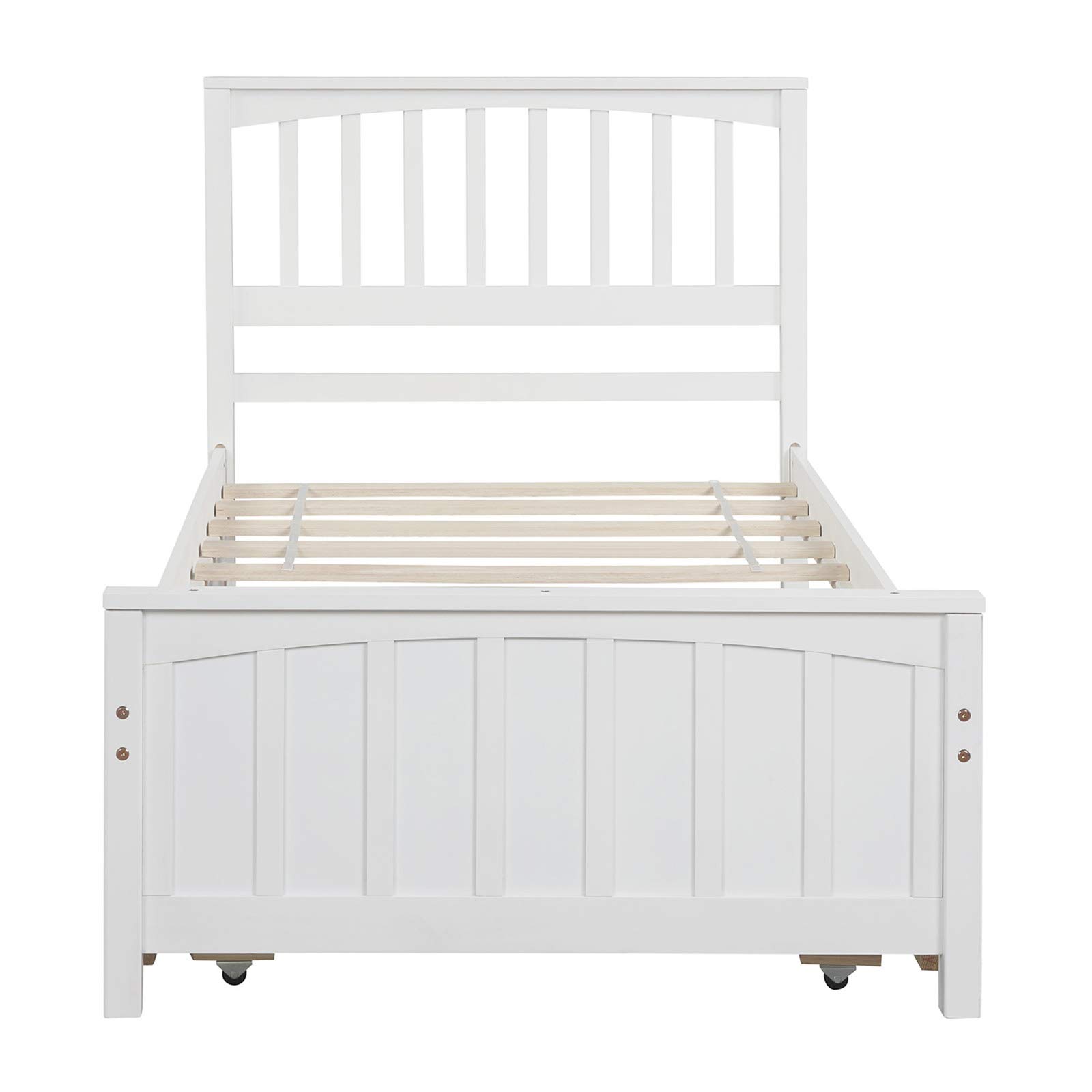 Harper & Bright Designs Twin Size Platform Bed with Trundle - Solid Wood Twin Bed Frame for Kids & Teens - White Modern Minimalist Bedroom Furniture (Perfect for Small Spaces, Guest Rooms & Kids' Rooms)