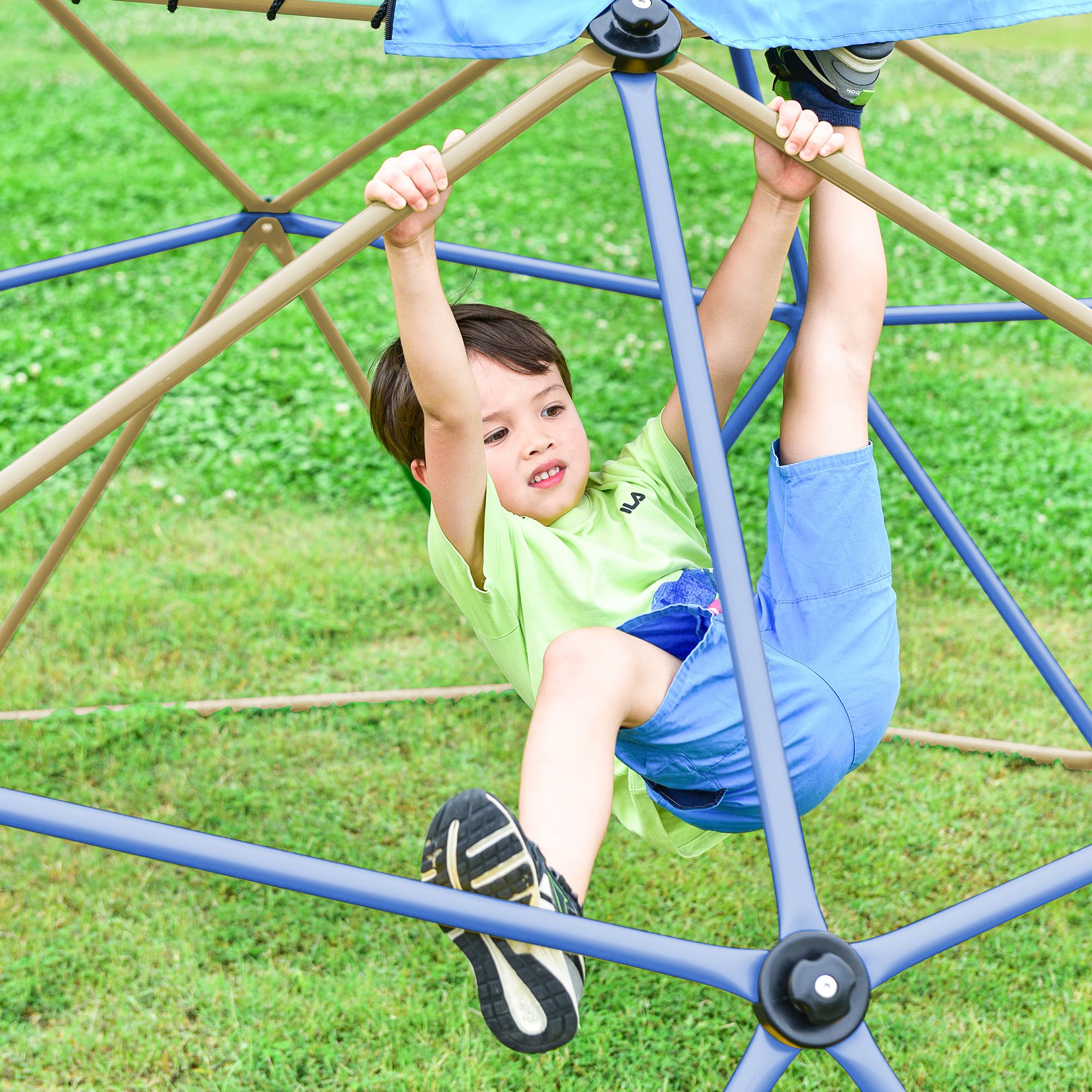 **Merax 10FT Outdoor Climbing Dome with Play Tent – Kids Jungle Gym for Ages 3-10, Supports 1000 lbs, Easy Assembly Backyard Play Equipment (Blue & Coffee) – Perfect for Backyard Fun, Playdates, and Outdoor Adventures**