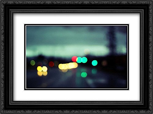Leesa 18x15 Black Ornate Framed Double Matted Museum Art Print - City Lights II White Wall Decor for Living Room, Bedroom & Office