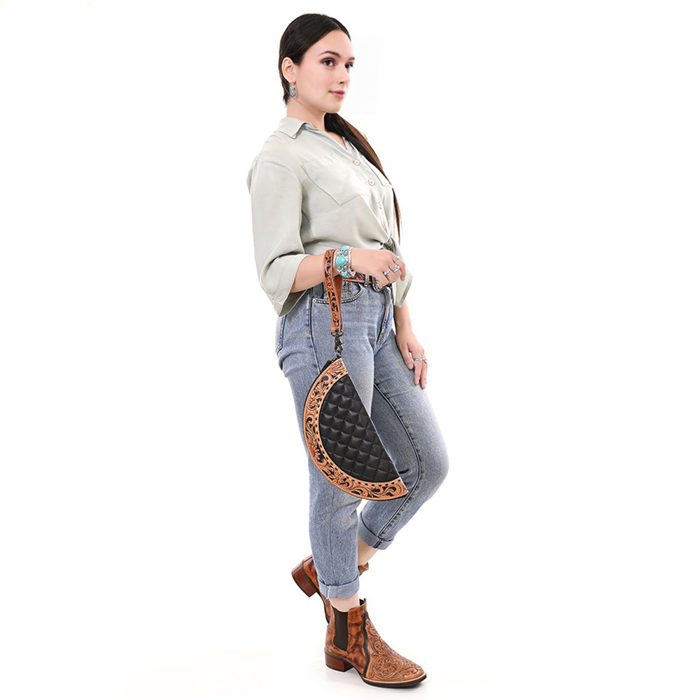 ADBG1666 Genuine Western Leather Women's Handbag - Hand Tooled Taco Design for Cowgirl Fashion, Rodeo Events & Western Style Outfits