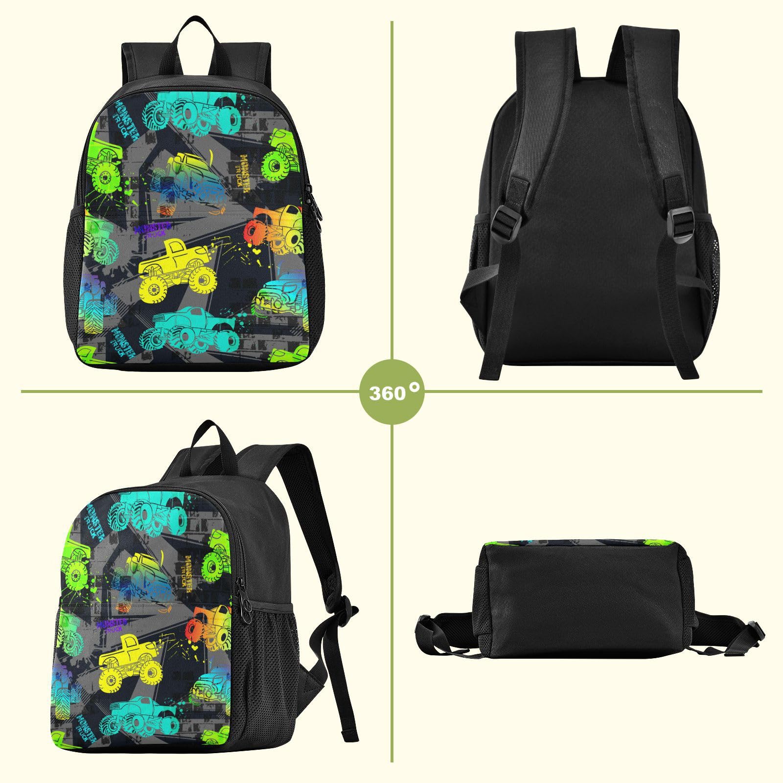 Waterproof Monster Truck Toddler Backpack for Boys & Girls - Cute Small Kindergarten Preschool Bag (Size S) - Perfect for Daycare, Travel & Outdoor Adventures