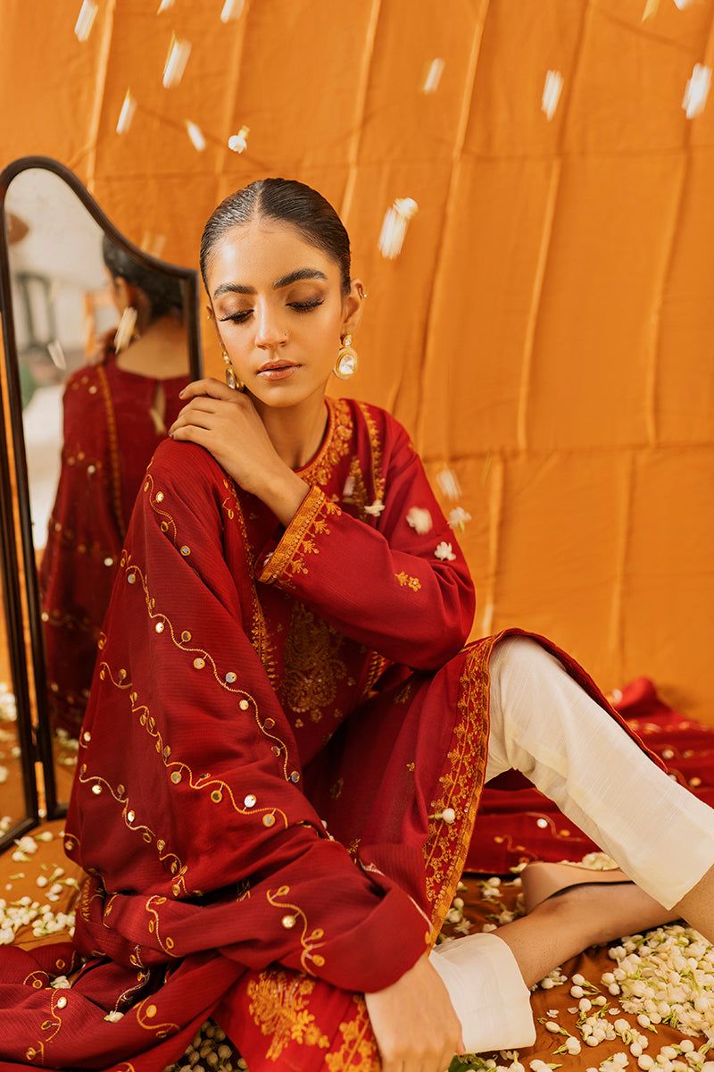 Elegant Mughal Rust 2-Piece Set (Shirt & Dupatta) - Perfect for Weddings, Festivals & Cultural Events