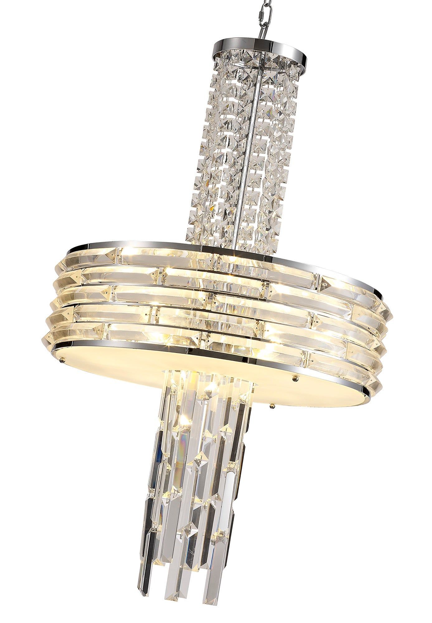 Cadwell Convertible Pendant/Semi Flush Ceiling Light Fixture - 7 x E14 Bulb Sockets - Polished Chrome & Crystal Design - Perfect for Dining Room, Bedroom, or Entryway Lighting