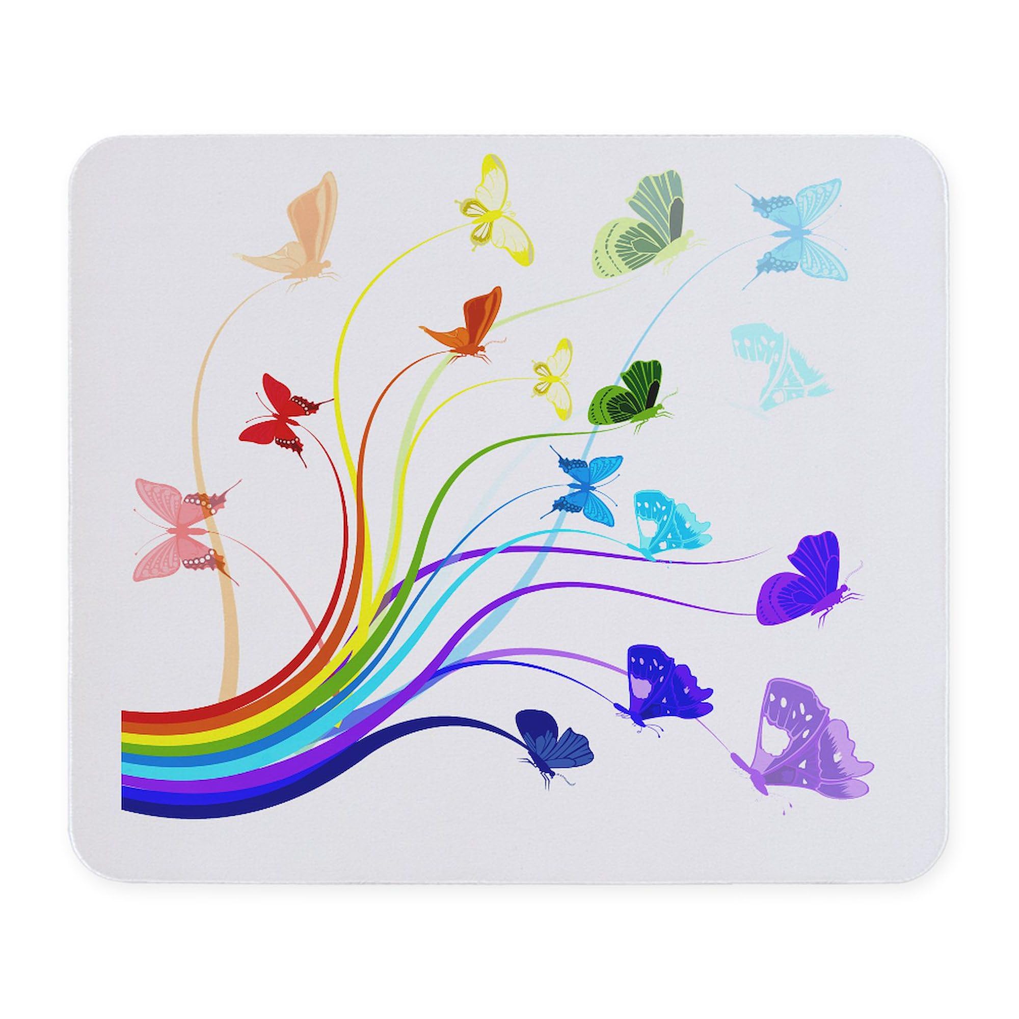 Colorful Butterflies & Rainbows Non-Slip Rubber Mouse Pad - Gaming & Office Computer Mousepad for PC, Laptop, Work & Home Use