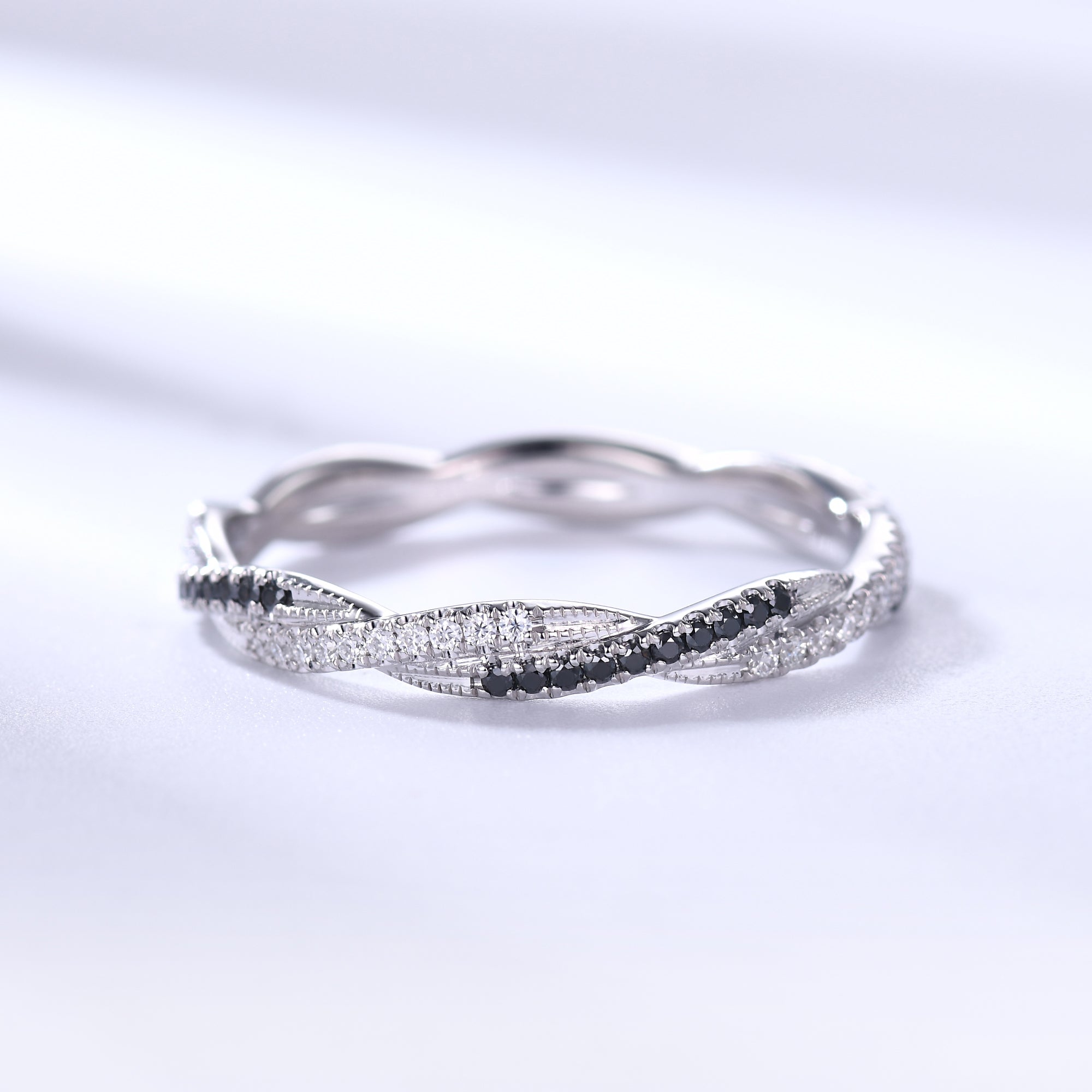 Twisted Black Diamond Wedding Band Ring for Women - 14K Rose Gold Infinity Full Eternity Ring - Perfect for Anniversary, Engagement & Romantic Gifts