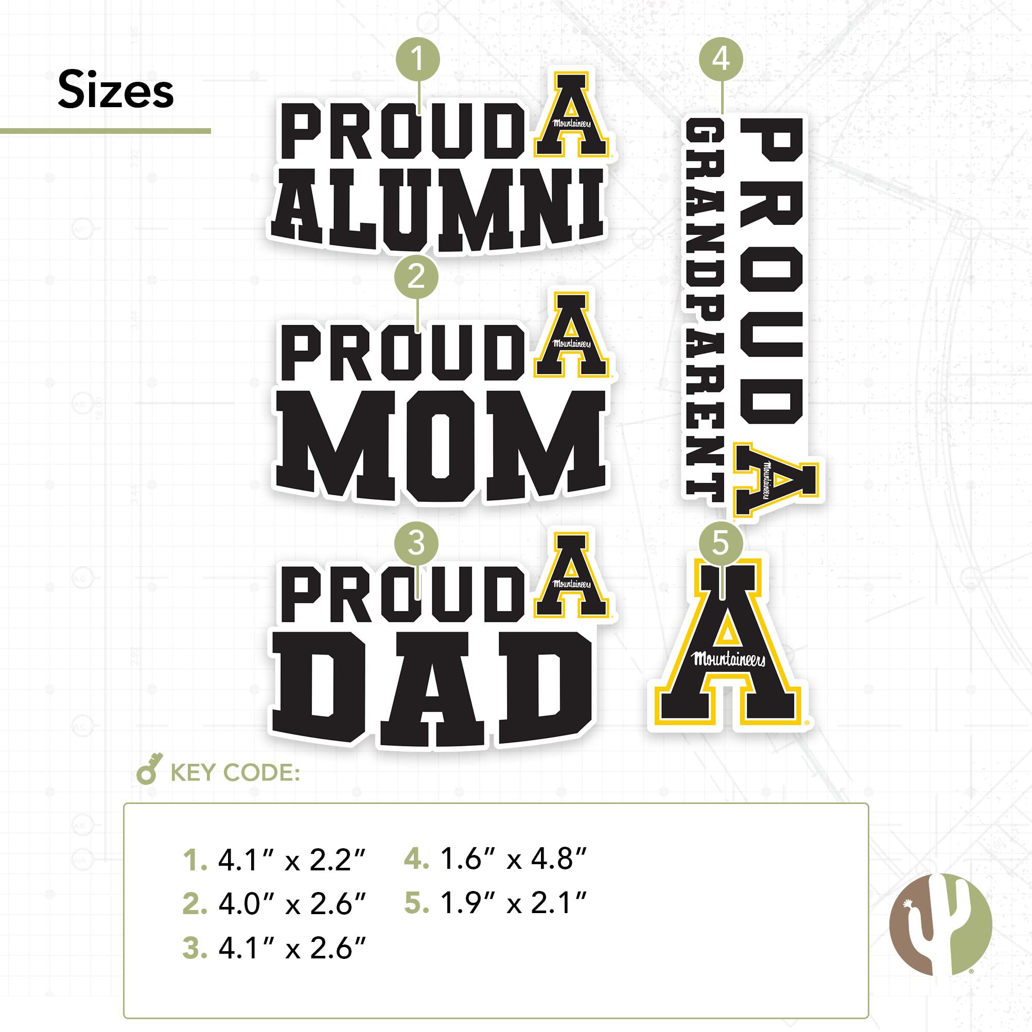 Desert Cactus Appalachian State University Sticker Vinyl Decal - Waterproof Laptop, Water Bottle, Car, Scrapbook Decor - Family Full Sheet - Perfect for College Dorm, Office, DIY Crafts & Gifts
