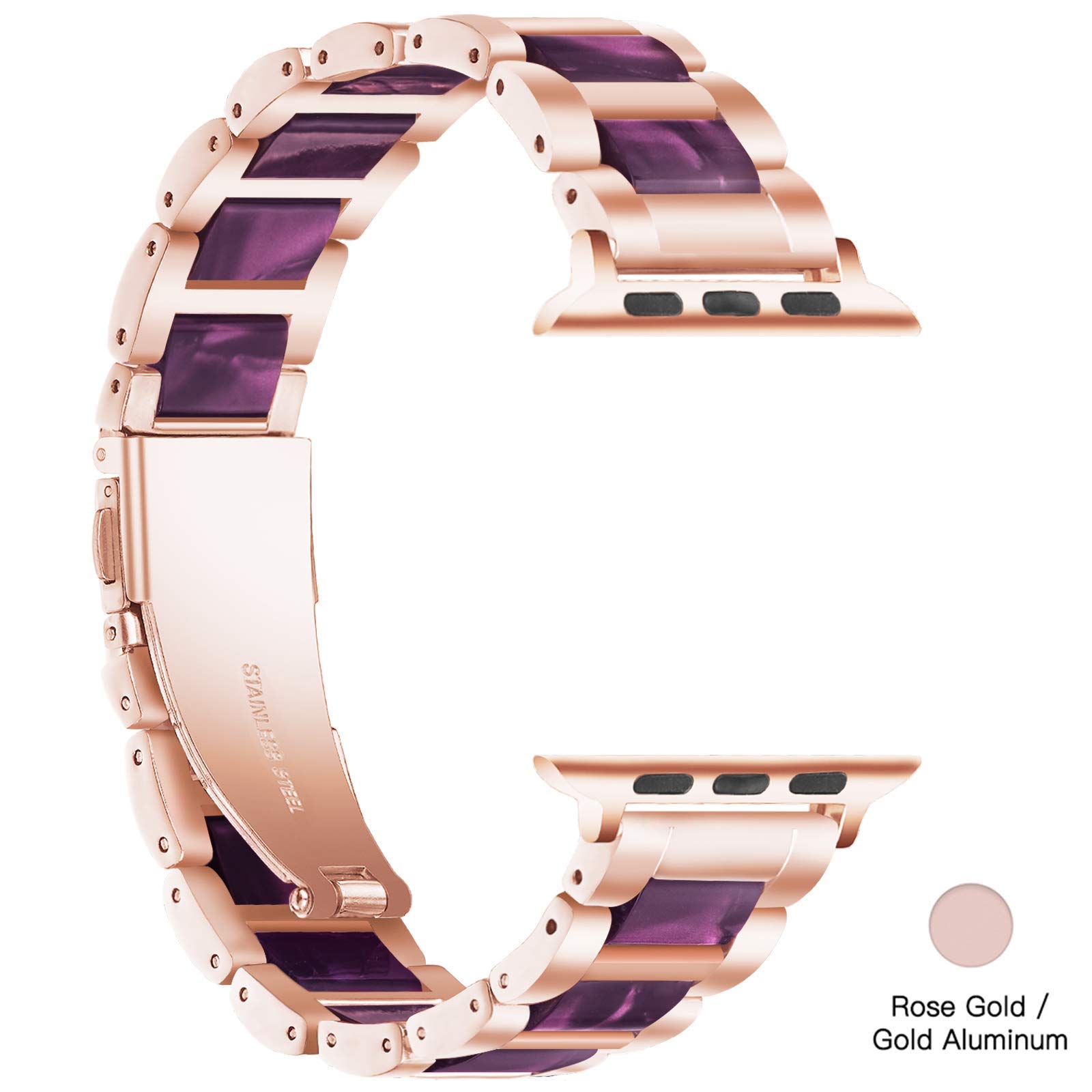 Luxury Light Purple Rose Resin Apple Watch Band with Stainless Steel - Comfortable Strap for Women, Compatible with Apple Watch Series 9/8/7/SE/6/5/4/3/2/1 (38mm/40mm/41mm) - Perfect for Workouts, Office & Everyday Fashion