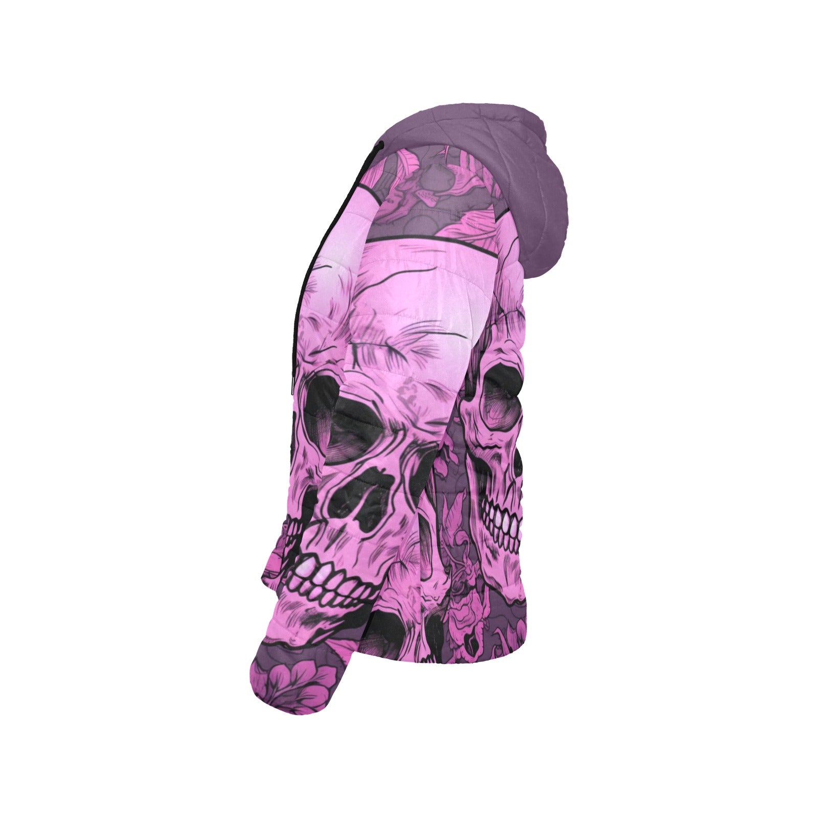 Stylish Pink Skulls Padded Hooded Jacket for Women - Trendy Winter Outerwear for Streetwear & Casual Fashion