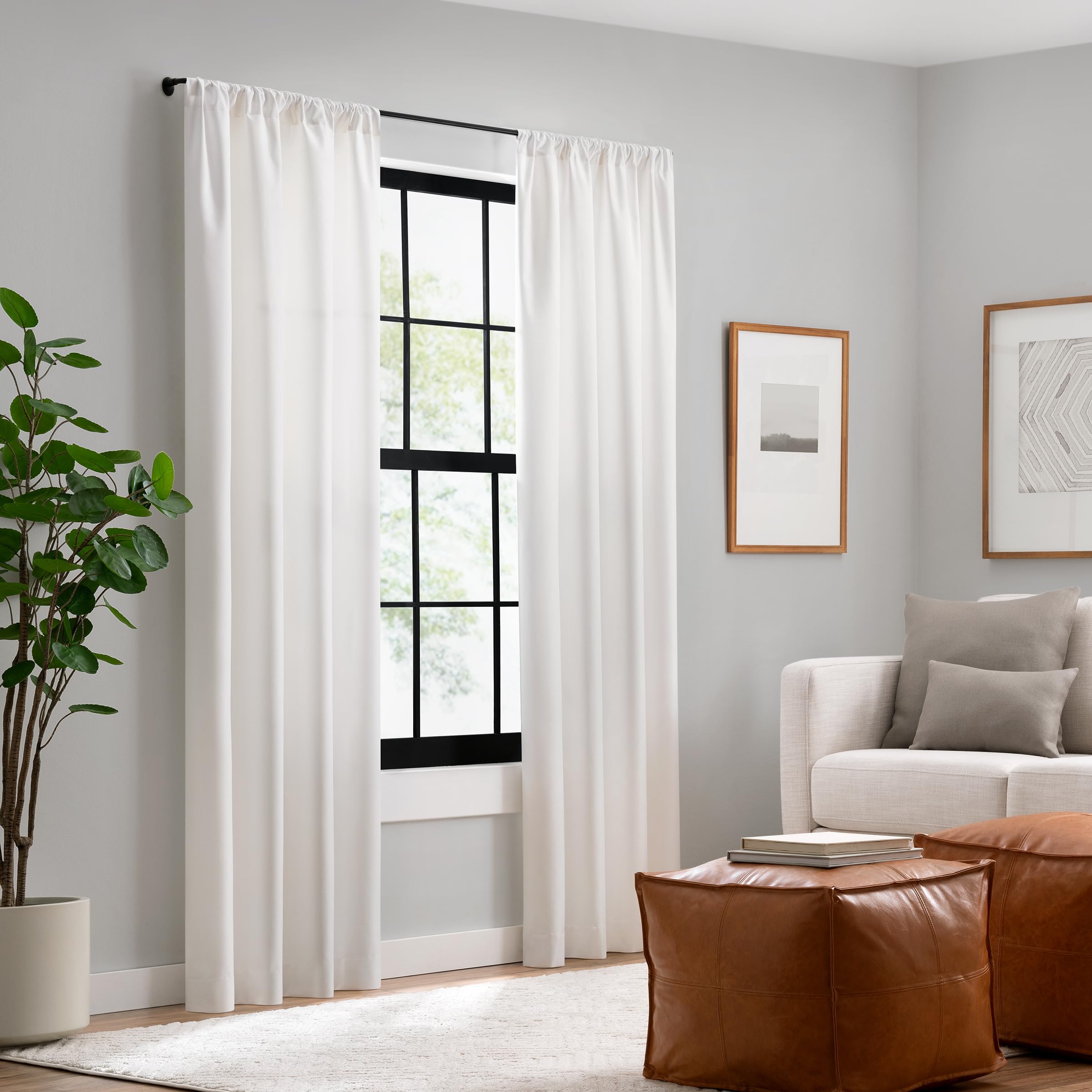Eclipse Clinton Blackout Curtain Rod - 5/8 Inch Adjustable Wrap Around Window Rod for 28-48 Inch Windows - Matte Black for Bedroom & Living Room Light Blocking