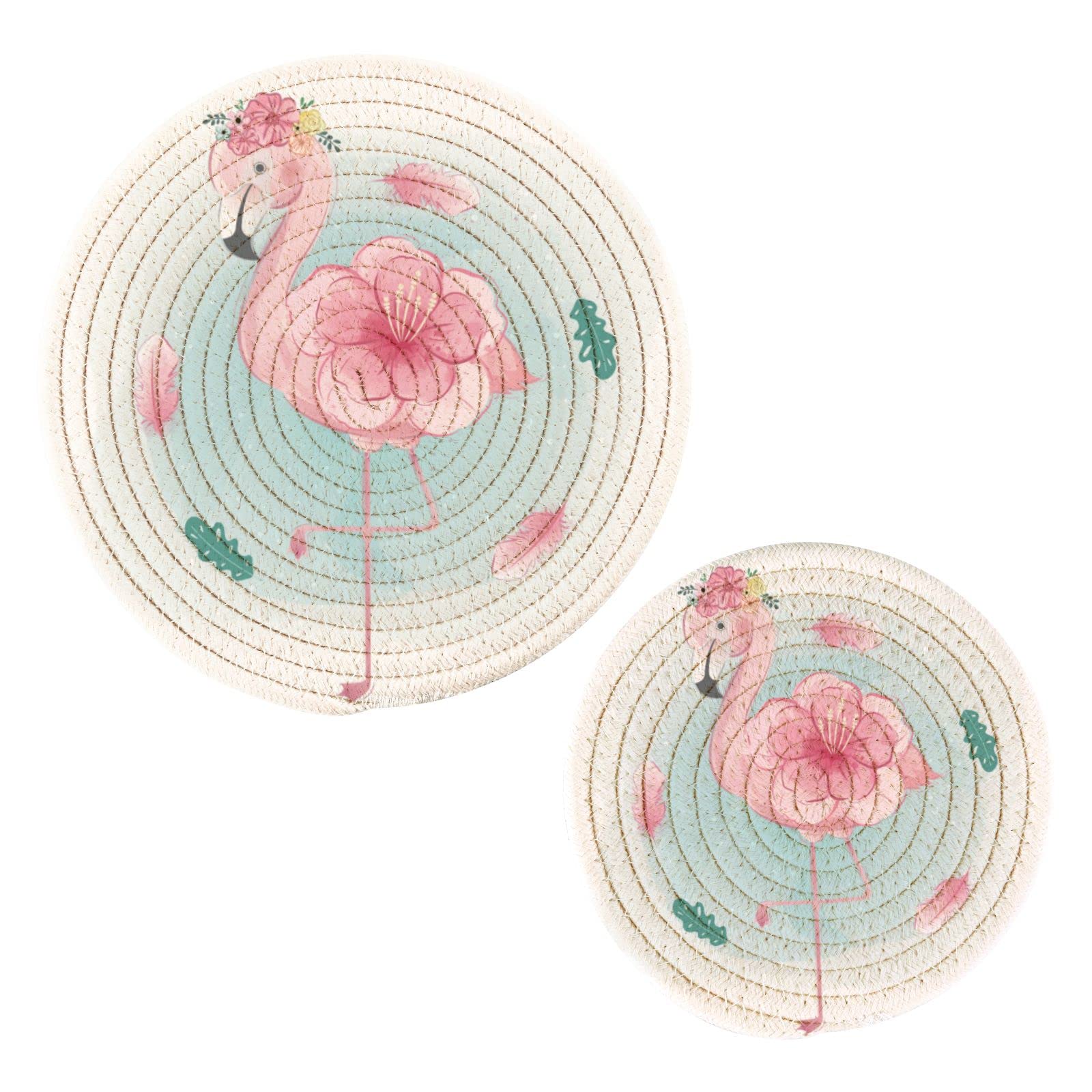 Pink Flamingo Trivets Set of 2 - Heat Resistant Hot Pads for Kitchen Countertops & Farmhouse Decor
