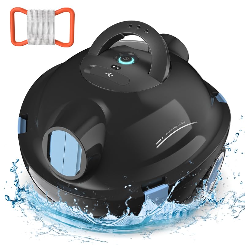 Cordless Robotic Pool Cleaner - Automatic Powerful Pool Vacuum with 90 Min Runtime & Self-Parking | Ideal for Flat Above/In-Ground Pools up to 65 Feet | Perfect for Backyard, Vacation Homes & Commercial Pools