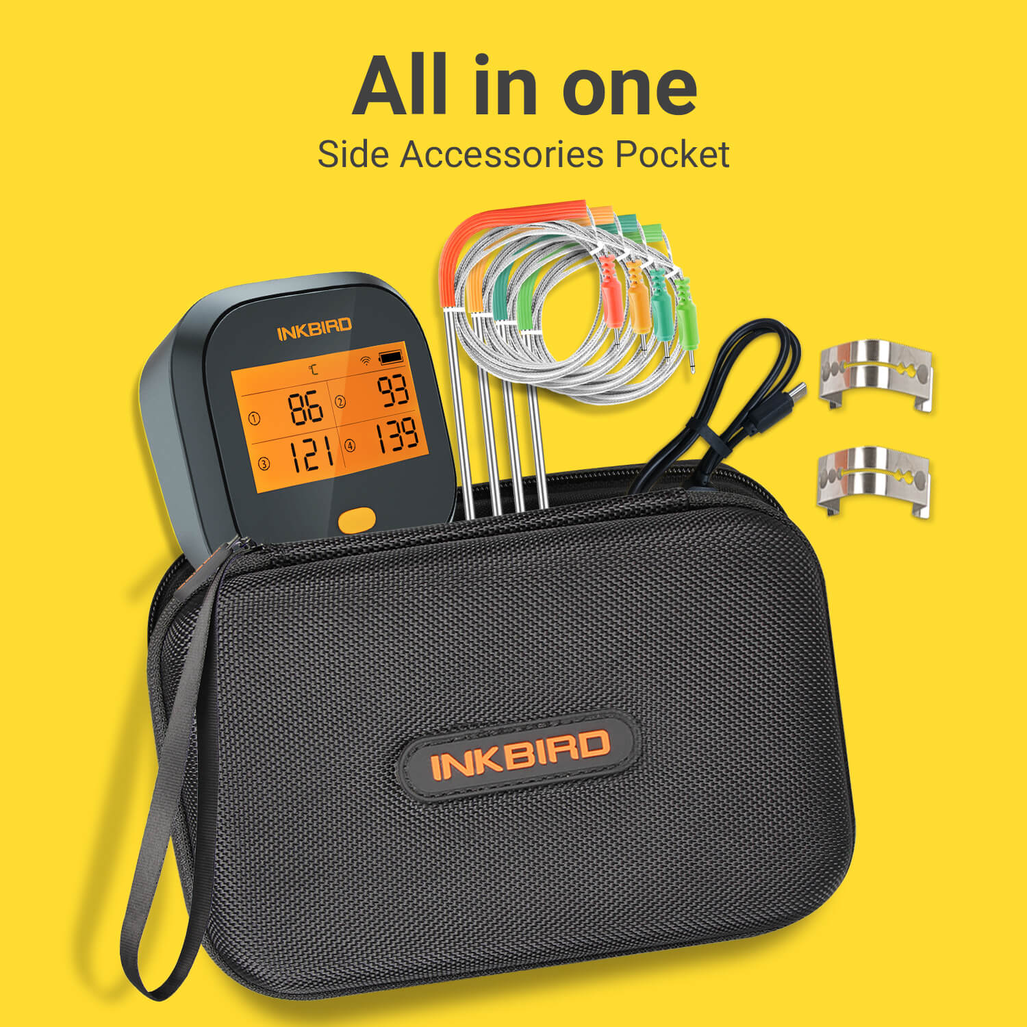 IBBQ 4T WiFi Grill Thermometer with Portable Case - Wireless Meat Thermometer for BBQ, Smoking, Roasting & Outdoor Cooking