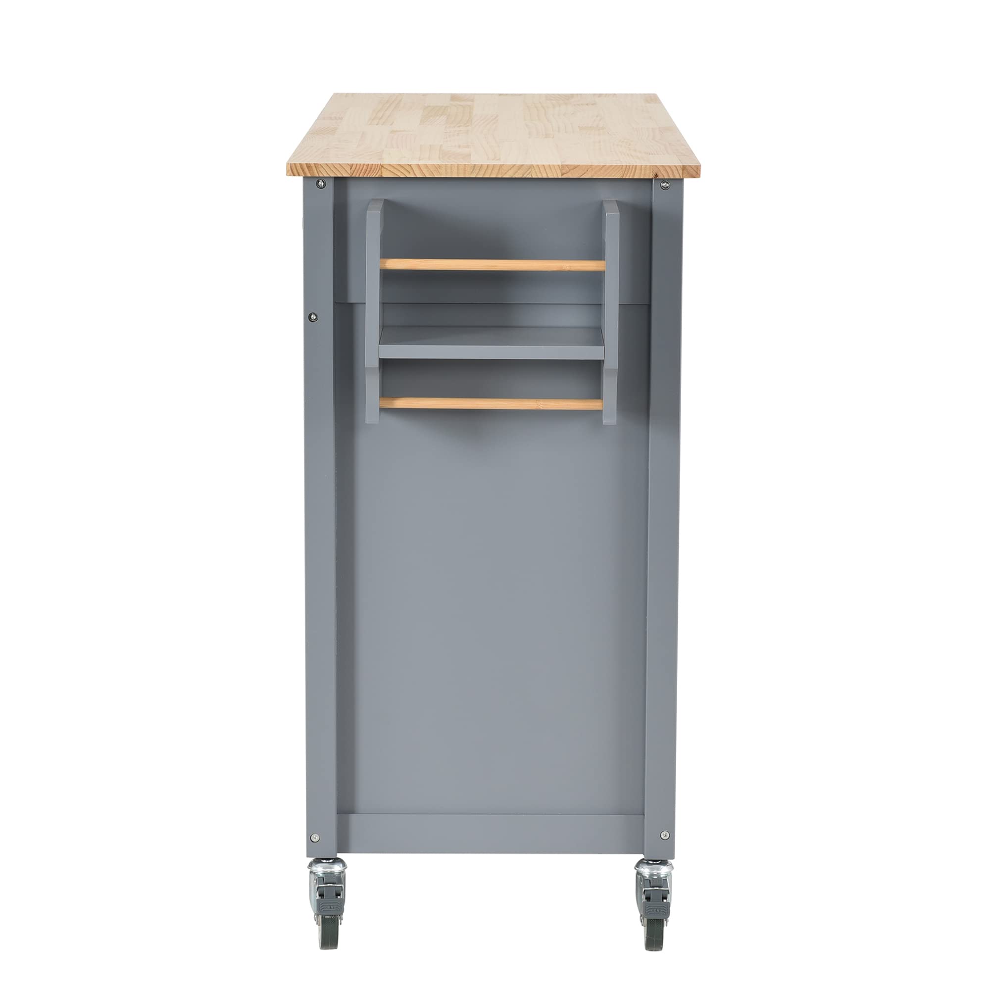 P PURLOVE Kitchen Island with Storage Cabinets & Drawers, Large Double Door Cabinet with Solid Wood Top, Towel Rack & Spice Rack - Dusty Blue | Perfect for Small Kitchen Organization, Extra Counter Space & Cooking Prep
