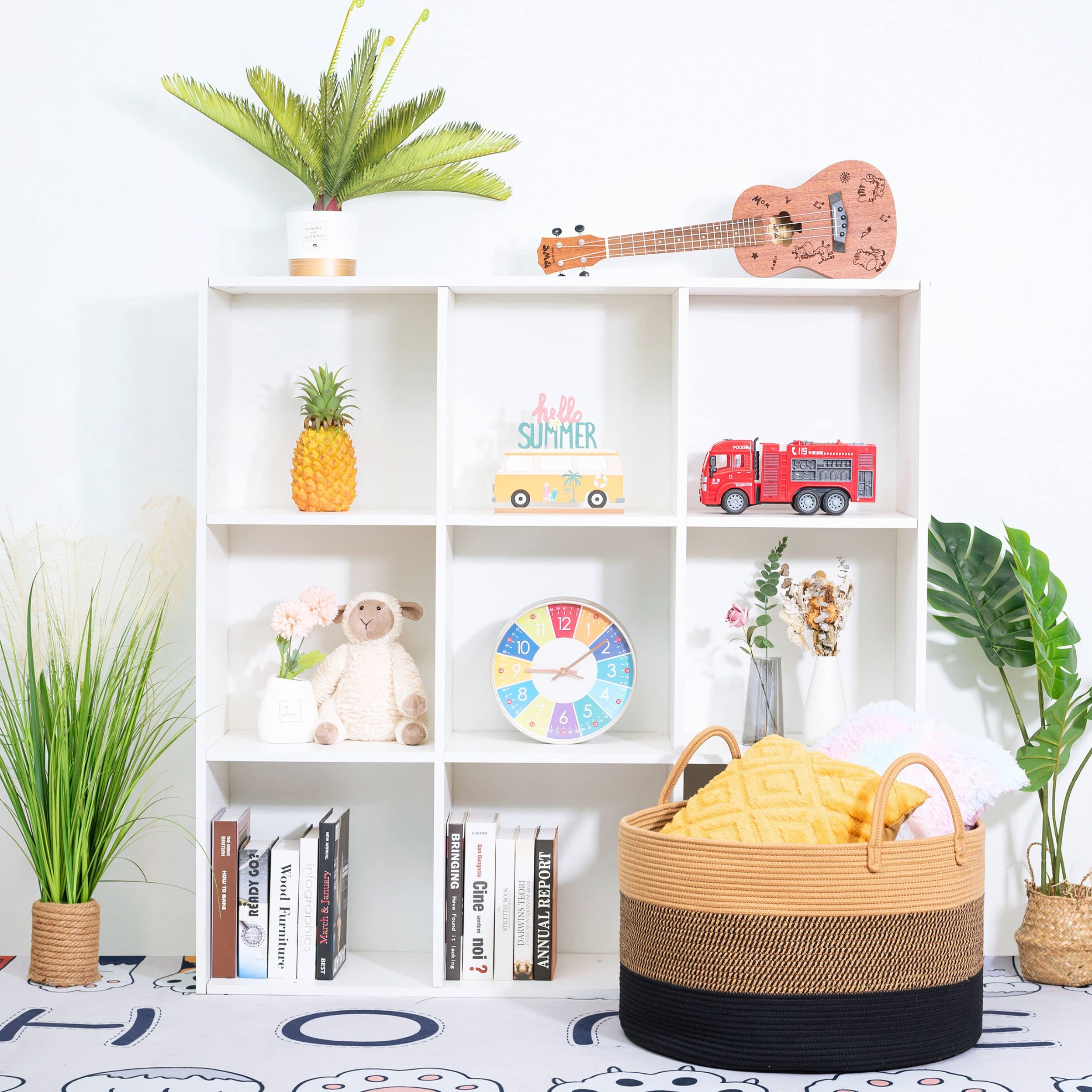 MINTWOOD Extra Large 22x14 Inch Woven Storage Basket - Blanket, Laundry & Toy Organizer, Decorative Cotton Rope Bin for Living Room, Bedroom & Nursery - Black Jute Basket for Home Organization & Cozy Decor