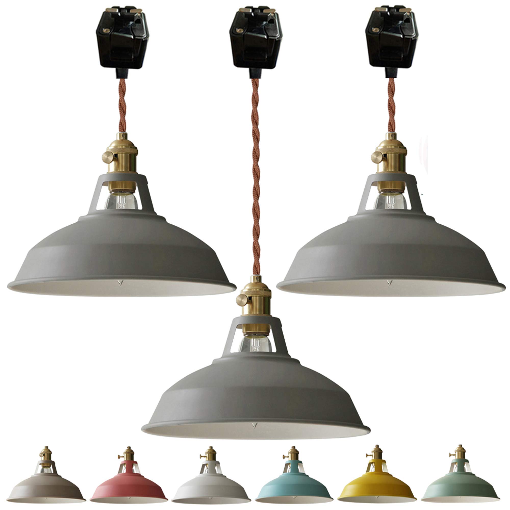 Juno-Style Iron Pendant Light - 3-Light Track Lighting Fixture with 2.95ft Cord & Macaron Grey Lampshade - Customizable Hanging Light for Living Room, Dining Room & Kitchen Decor