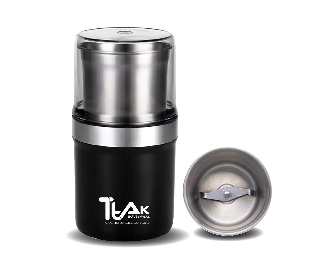 Electric Coffee Grinder & Spice Grinder - 200W Powerful Copper Motor, Removable Stainless Steel Blades for Fresh Coffee Beans & Herbs - Perfect for Home Brewing, Espresso & Cooking (Black)