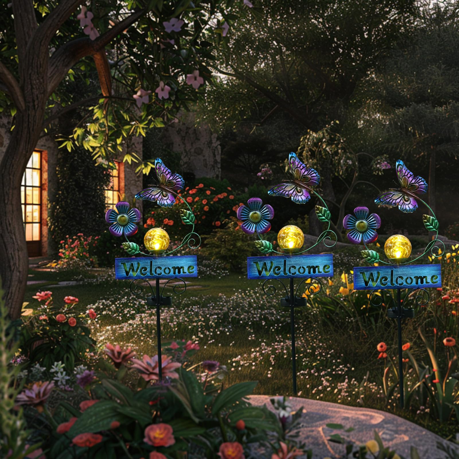 LOVERUIS Solar Garden Lights - Waterproof Butterfly Crackle Ball Lanterns for Outdoor Decoration, Balcony, Lawn & Welcome Door Sign | IP65 Weatherproof, Solar-Powered Landscape Lighting for Patio, Yard & Garden Decor