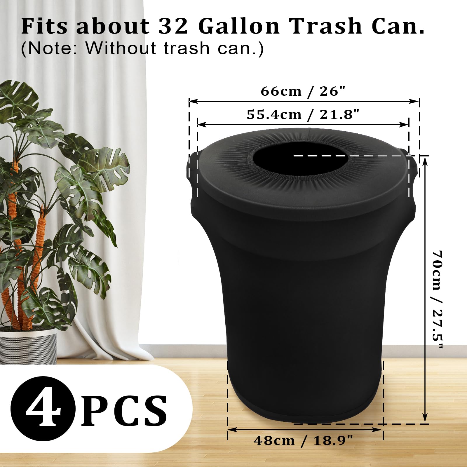 32 Gallon Stretch Spandex Trash Can Covers 4-Pack - Waterproof Outdoor Waste Container Covers, Round Garbage Can Covers for Wedding, Party, Fundraiser Decor - Fitted Design (Black) - Perfect for Outdoor Events, Patio, and Backyard Decorations