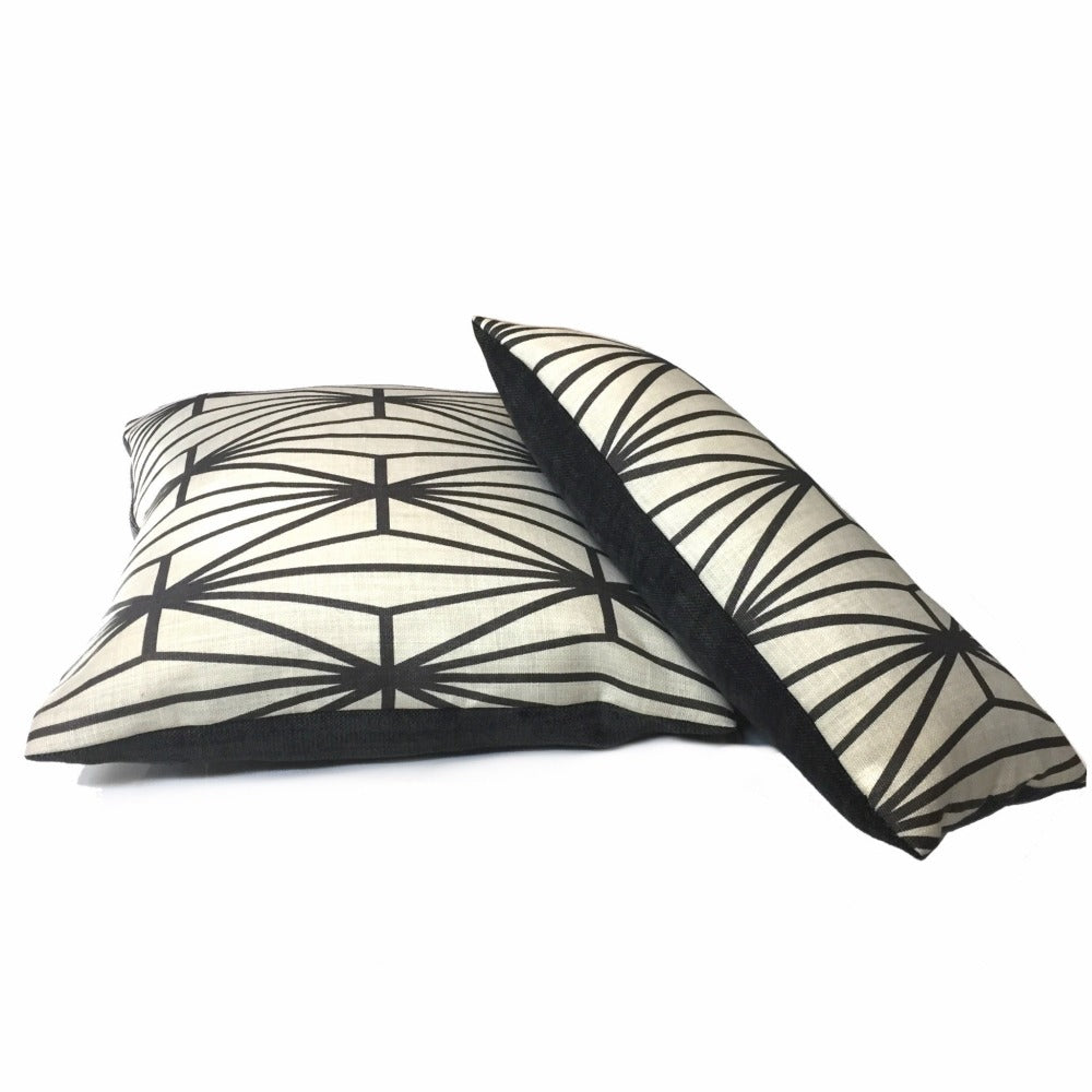 Kelly Wearstler Katana Ebony Geometric Designer Linen Pillow Cover - Luxury Home Decor for Sofa, Bed & Living Room Accent