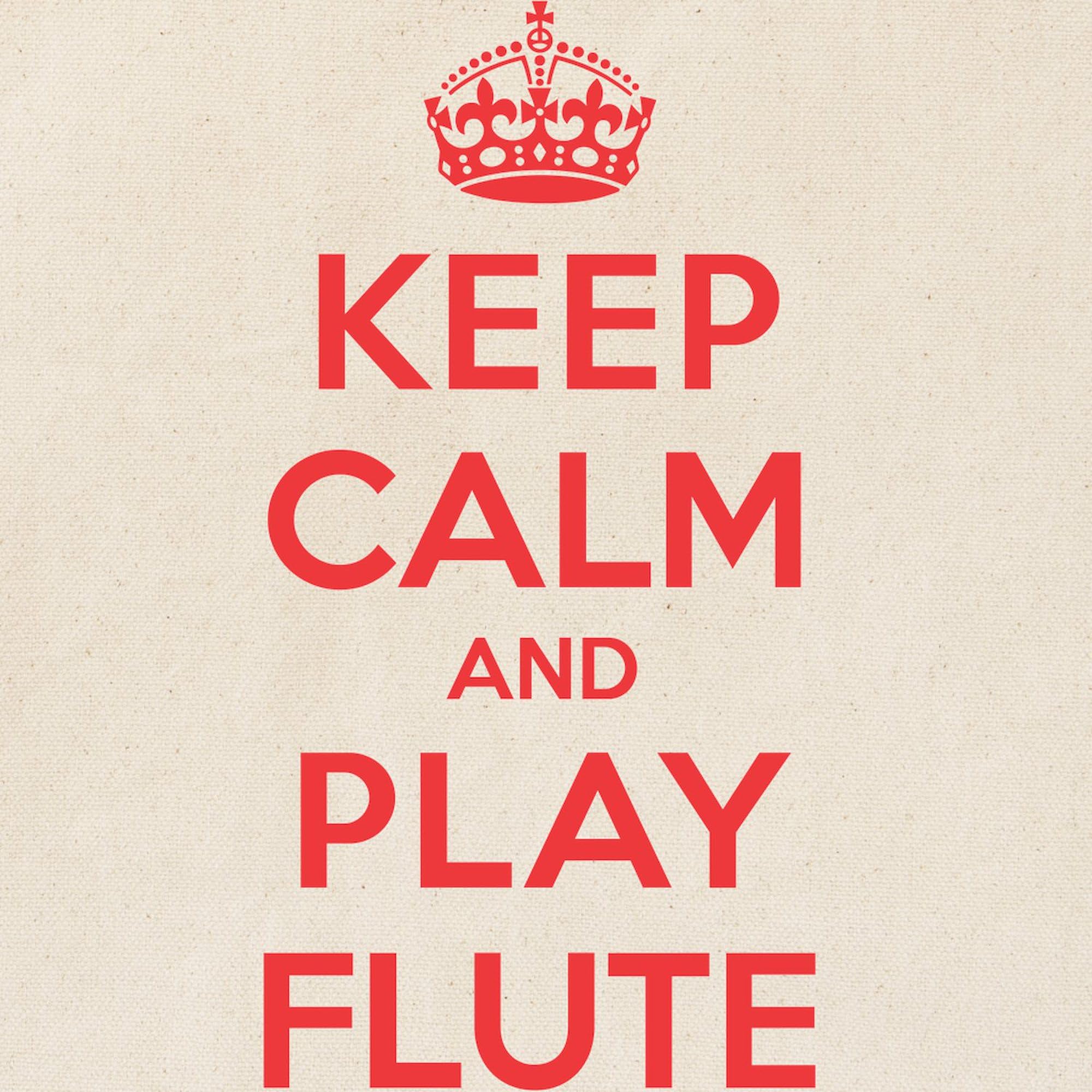 Keep Calm Play Flute Tote Bag - Natural Canvas Reusable Shopping Bag for Musicians, Music Lovers & Flute Players - Perfect for Groceries, Books & Music Accessories