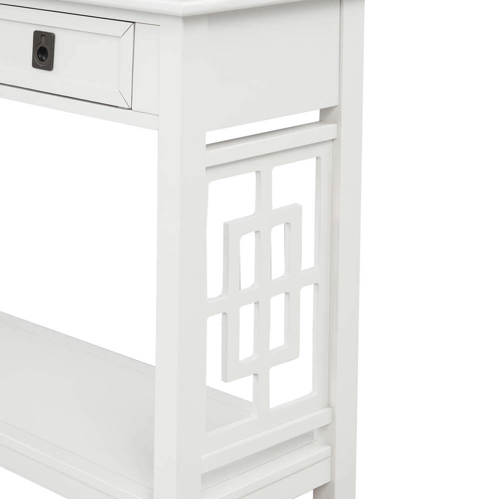 MYTUNES White Console Table with 2 Drawers & Bottom Shelf - Entryway Sofa Table for Living Room, Hallway, or Bedroom - Modern Accent Furniture for Home Decor