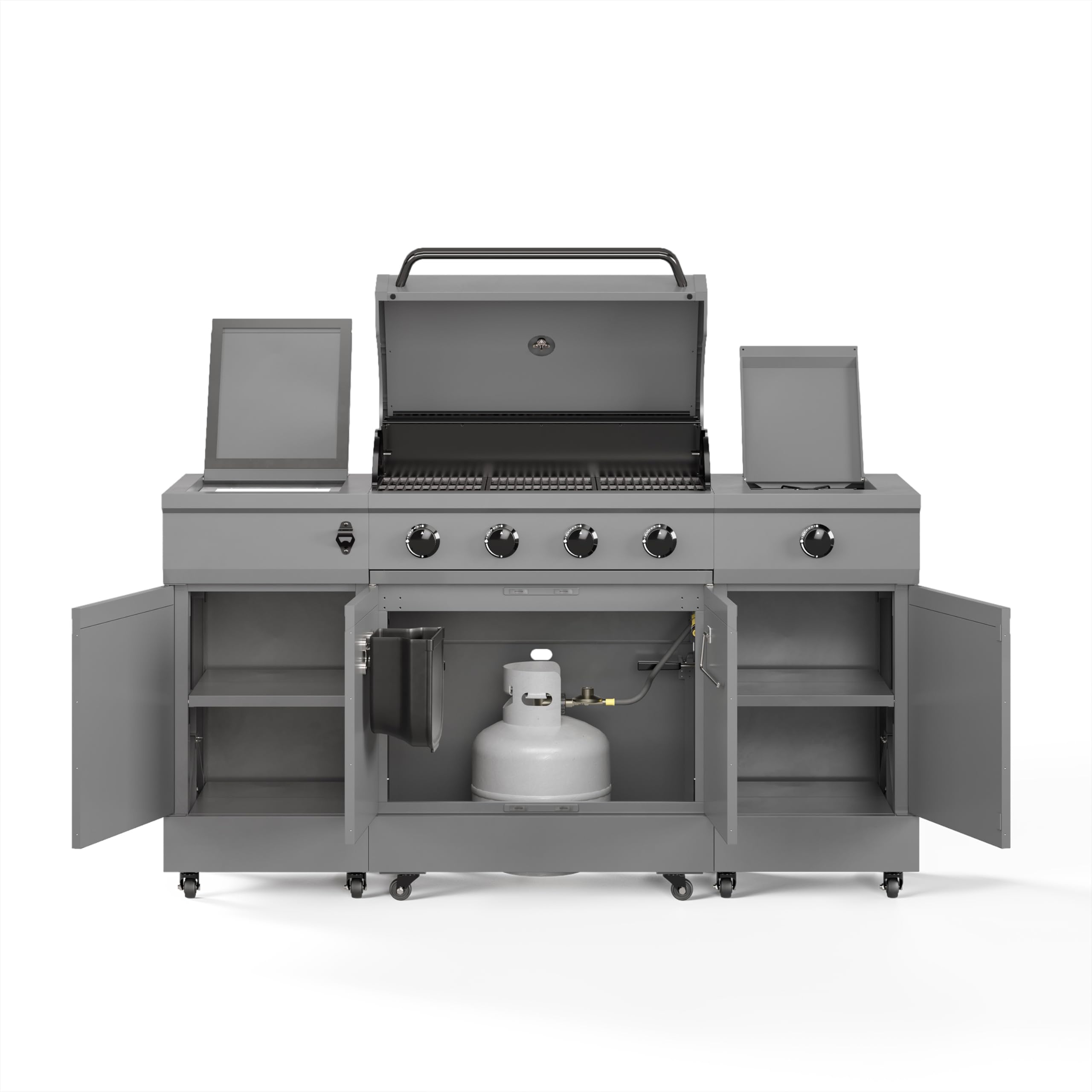 Tytus Fresno 60,000 BTU 5-Burner Propane or Natural Gas Outdoor Island Grill with Storage Cabinets - 864 sq. in. Cooking Area, 48,000 BTU Main Burner & 12,000 BTU Side Burner, Includes Ice Bucket - Perfect for Backyard BBQs, Pool Parties, and Outdoor Entertaining
