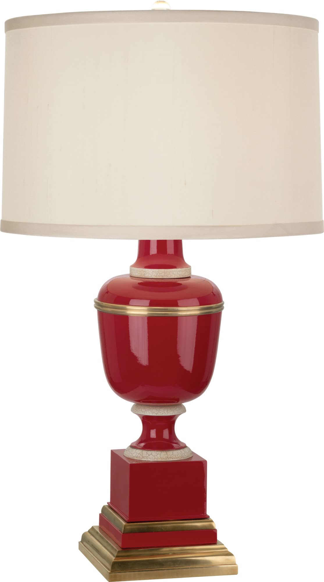 2505X Table Lamps with Cloud Cream Silk Shades - Ivory Crackle, Red Lacquered Paint & Natural Brass Finish - Perfect for Bedroom, Living Room & Office Decor