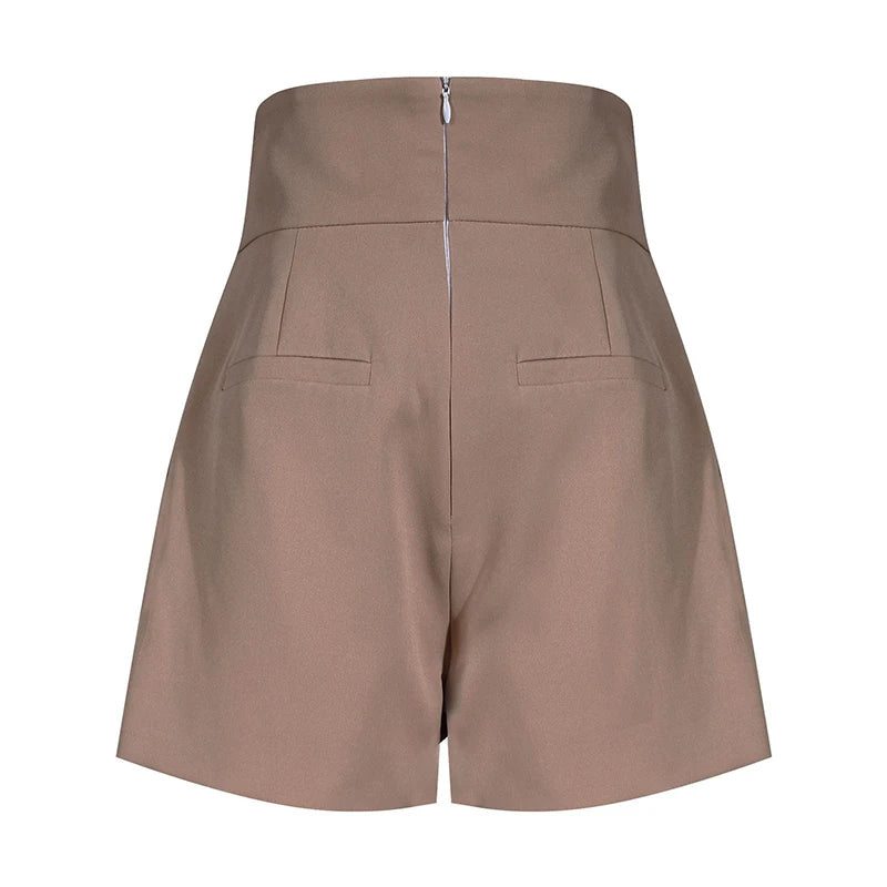 Women's High Waist Black Patchwork Metal Button Shorts - Casual Summer Fashion Shorts for Women | Perfect for Beach Outings, Streetwear & Vacation Outfits
