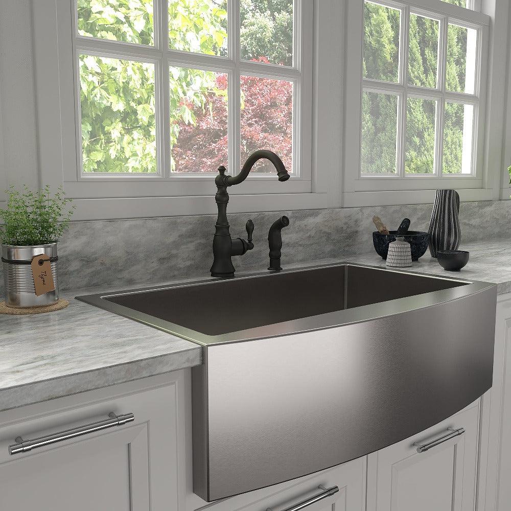 ZLINE Rembrandt Matte Black Single Handle Kitchen Faucet with Pull-Down Sprayer - Modern Commercial Style for Home & Restaurant Use (REM KF MB)