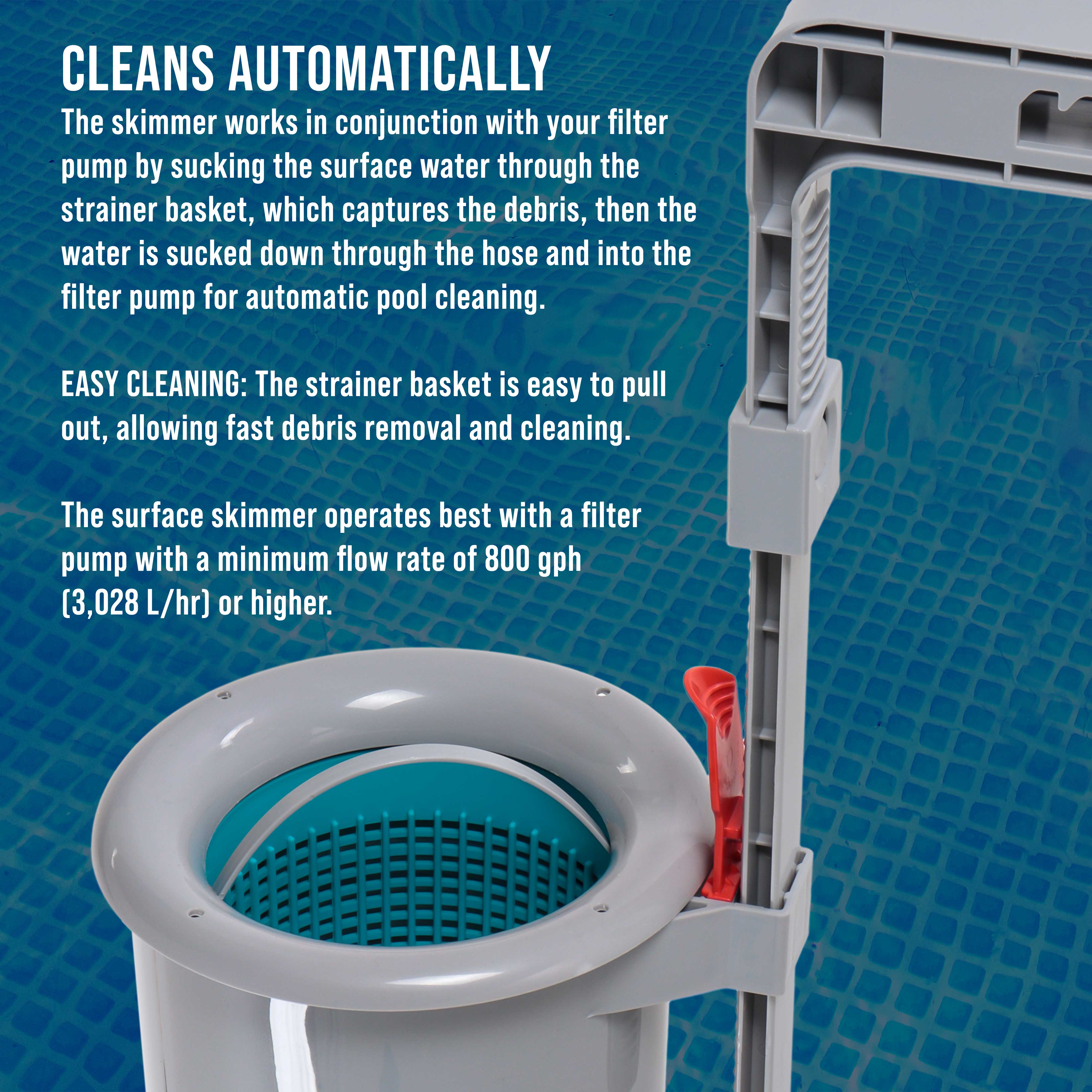 Premium Above Ground Pool Surface Skimmer - Wall Mount Automatic Cleaner for Inflatable Collars & Tubular Metal Frame Pools | US Pool Supply | Perfect for Backyard, Inground, and Family Swimming Pools
