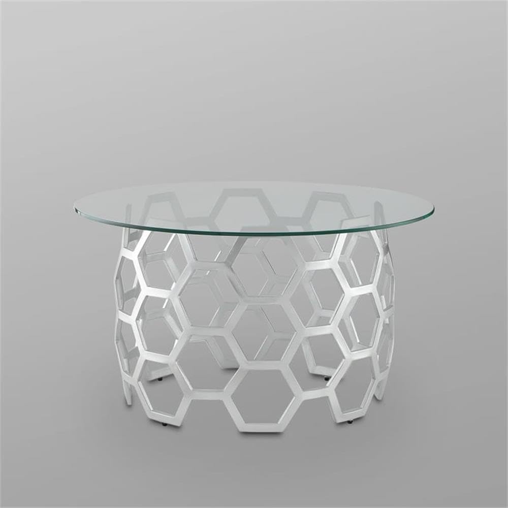BOWERY HILL Modern Round Glass Top Coffee Table - Silver Finish | Perfect for Living Room, Lounge & Office Decor