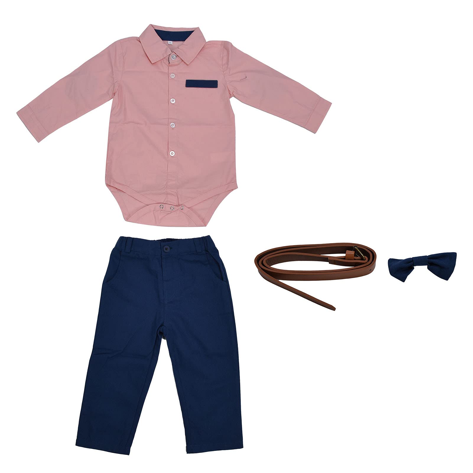 Hztyyier Baby Boy Shirts & Pants Set - Washable Gentleman Suit Outfit for Holidays & Parties (Pink, 90cm) - Perfect for Christmas, Birthday Celebrations & Family Photos