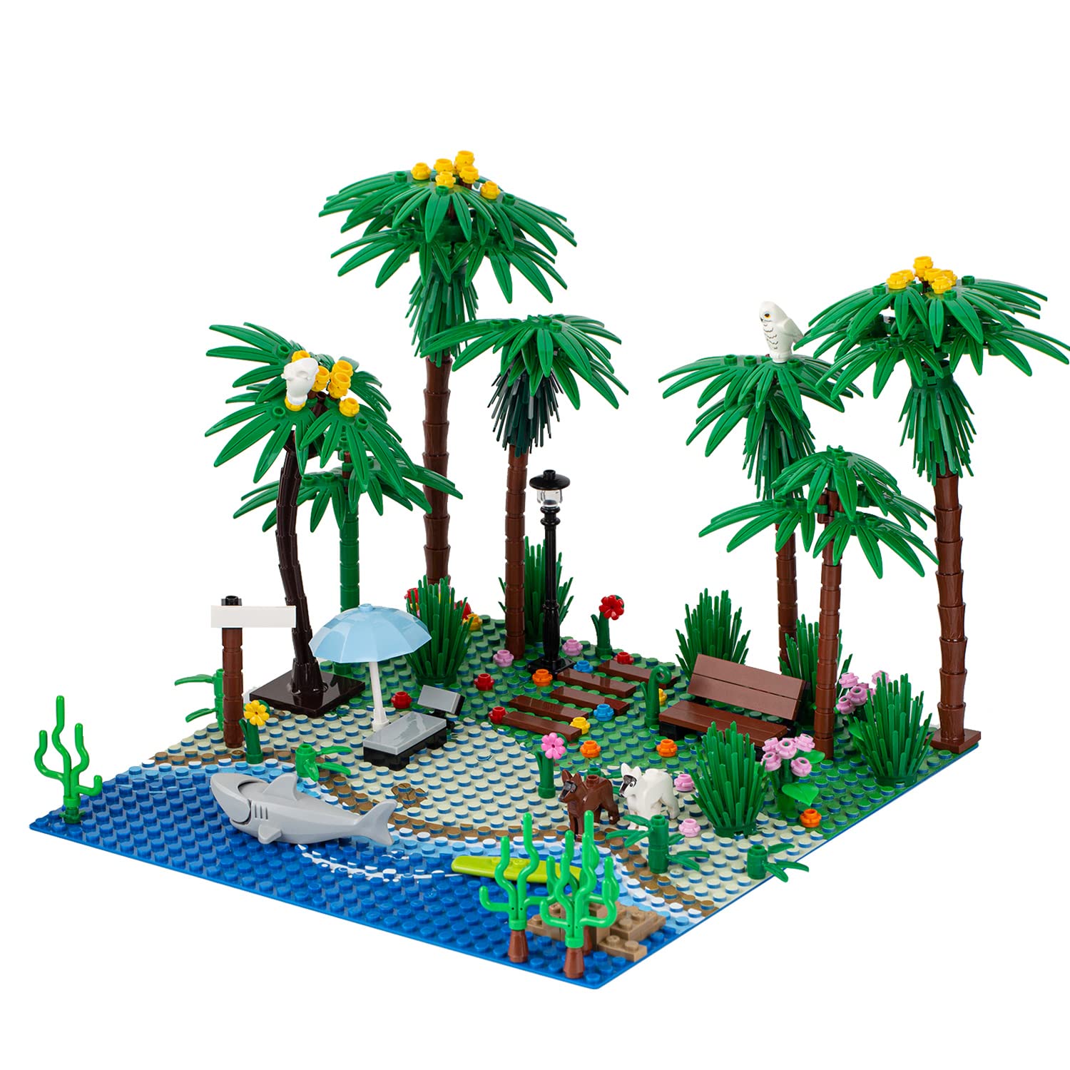 **Seaside Beach Scene MOC Building Blocks Set - Coconut, Seaweed, Shark & Flower Bricks - Educational STEM Toys for Kids - Perfect for Creative Play, Gifts & Beach-Themed Decor**